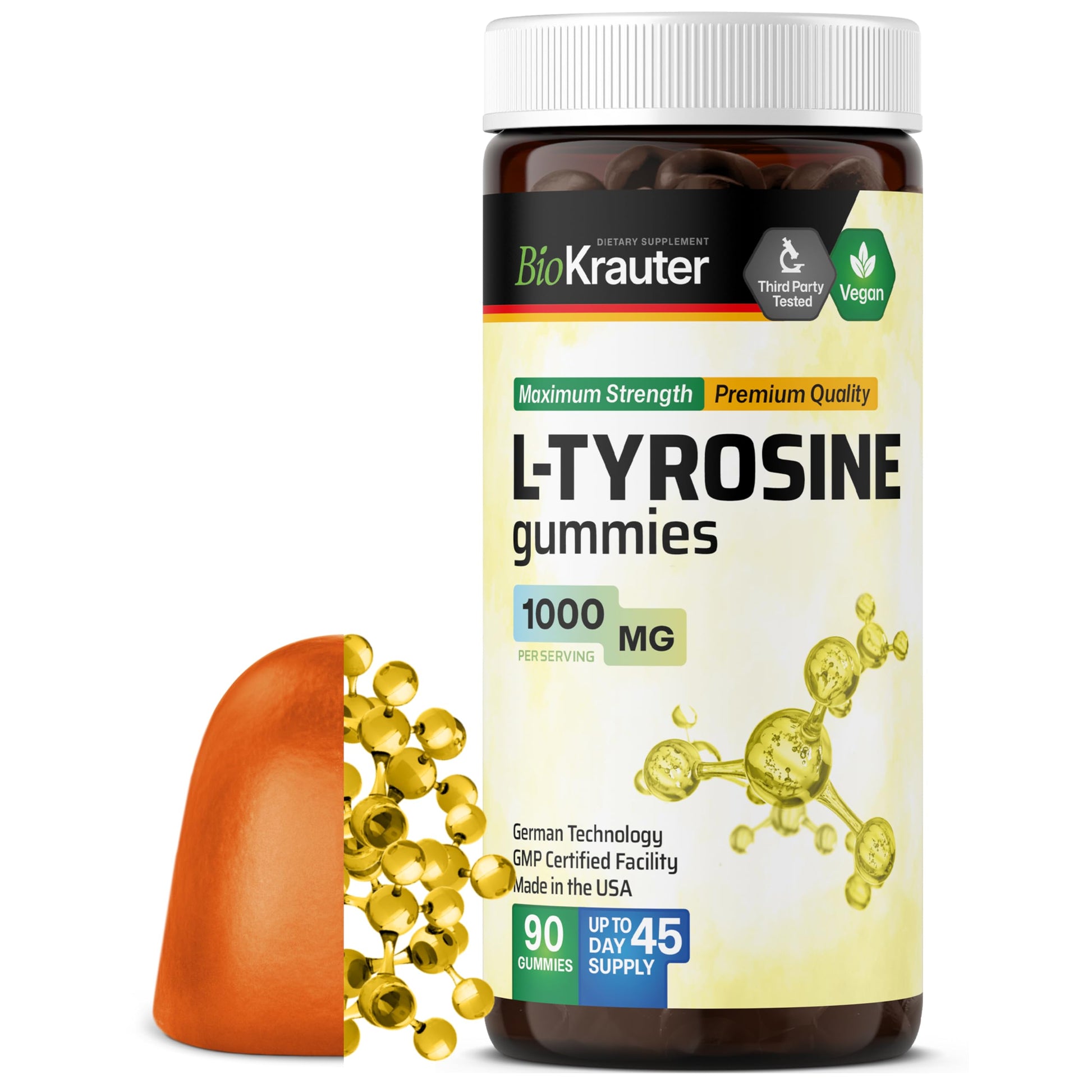 BIO KRAUTER L-Tyrosine Mood Support Gummies 1000 mg, 90 Gummies