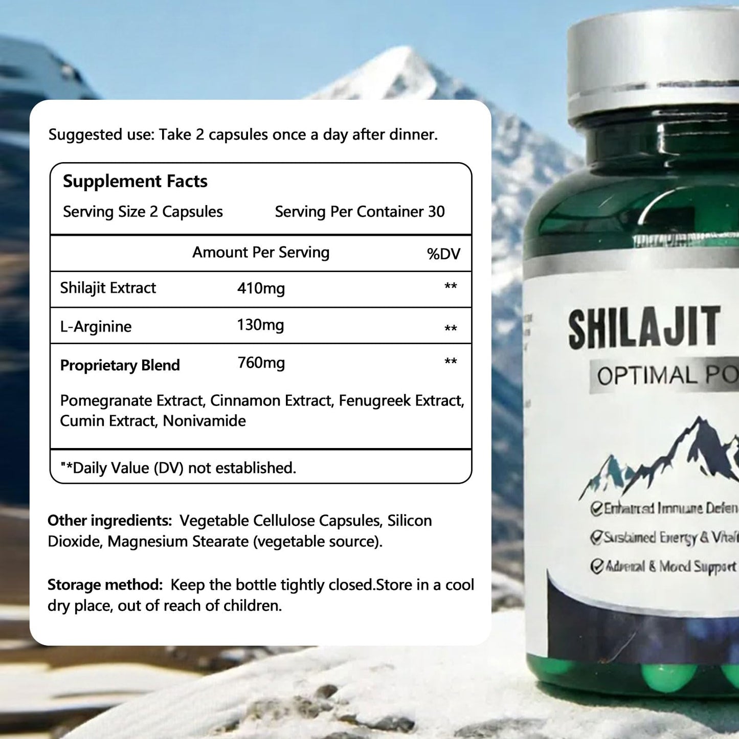 KEGECOL Shilajit Capsules 1,300mg with 50% Fulvic Acid & L-Arginine – Stamina, Energy & Immune Support, 60 Capsules