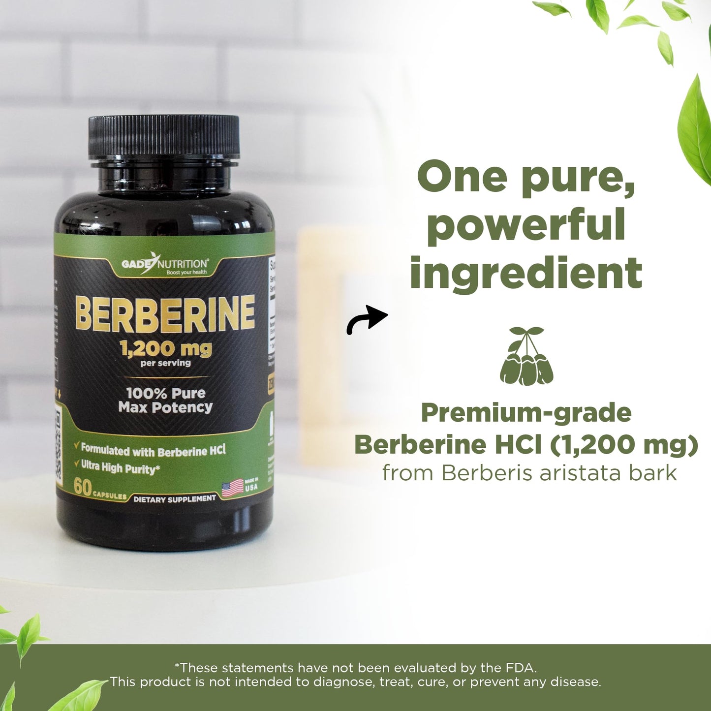 GADE NUTRITION BOOST YOUR HEALTH Berberine HCI 1200mg Capsule 60 Count