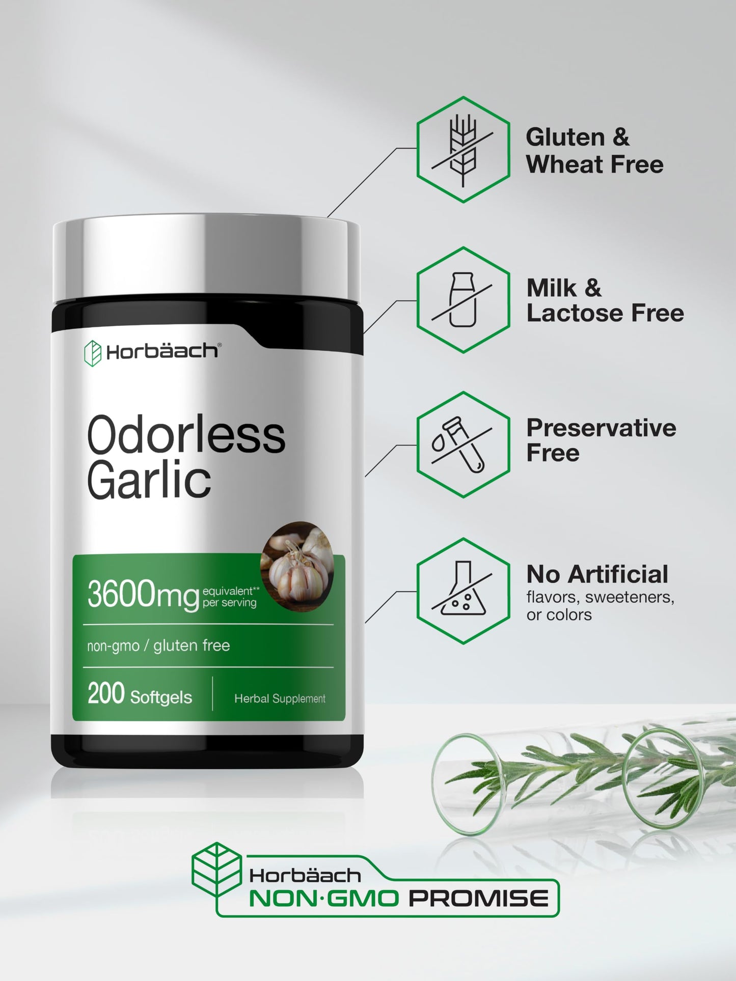 Horbäach Odorless Garlic Softgel Supplement, 200 Softgels