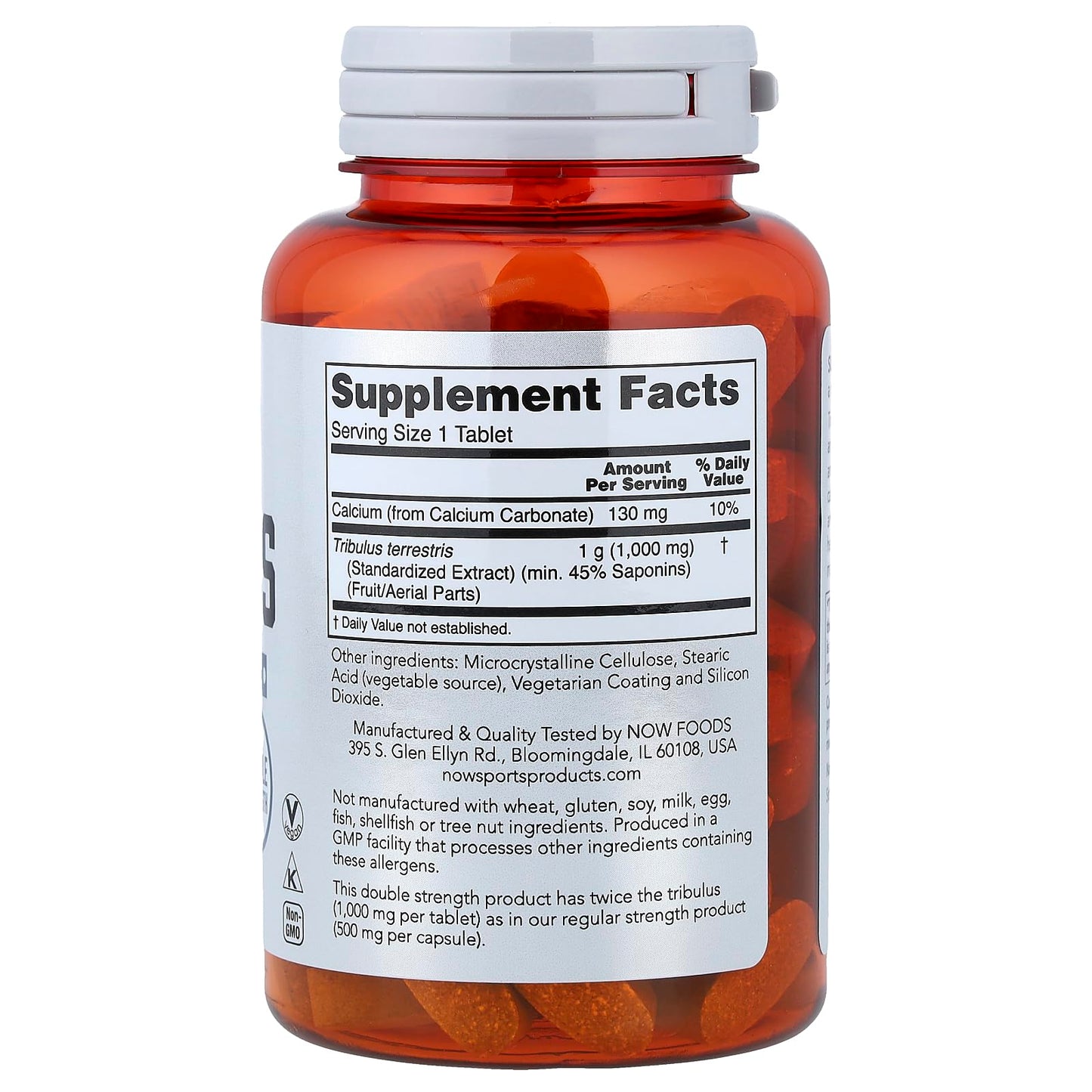 NOW Foods Tribulus (Tribulus terrestris) 1,000 mg Double Strength Men's Health Tablets, 90 Count