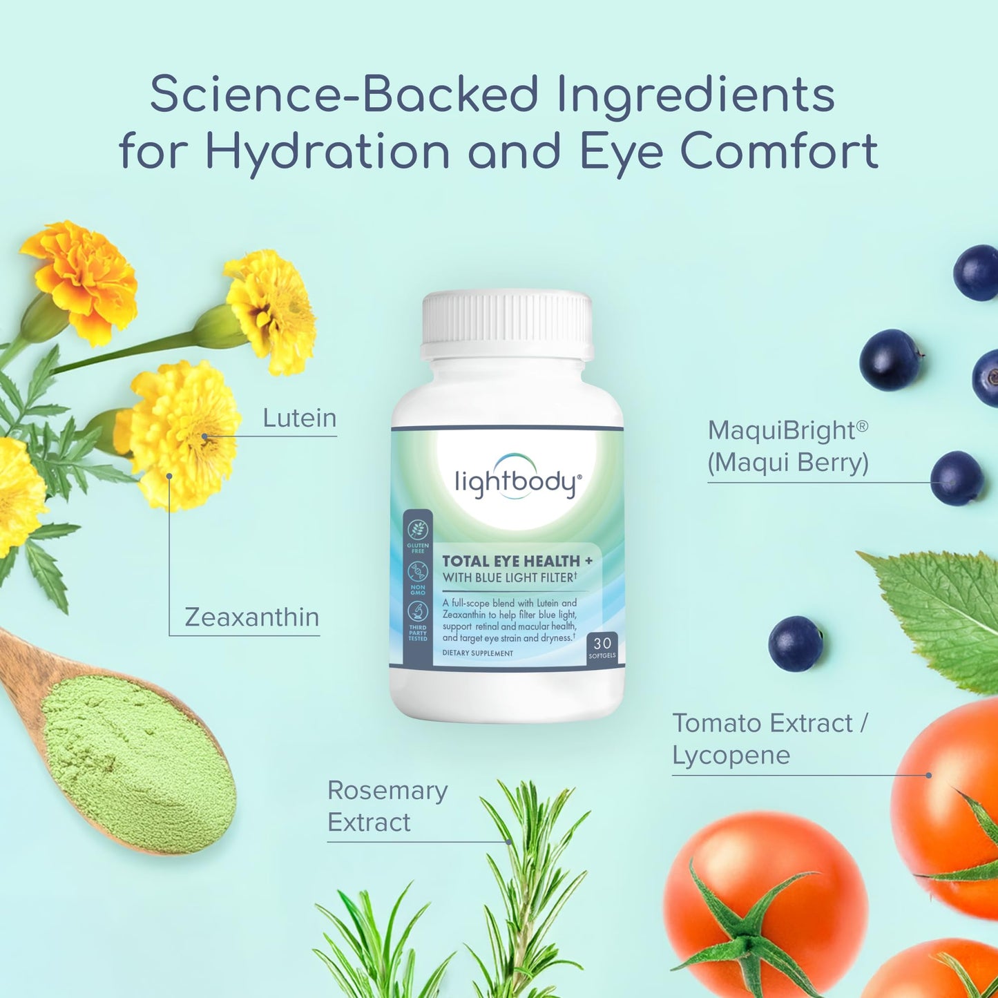 Lightbody Total Eye Health+ Lutein and Zeaxanthin Eye Supplements with Plant Extracts for Visual Wellness & Daily Comfort Non-GMO Eye Vitamins for Adults Softgel, 1 Count