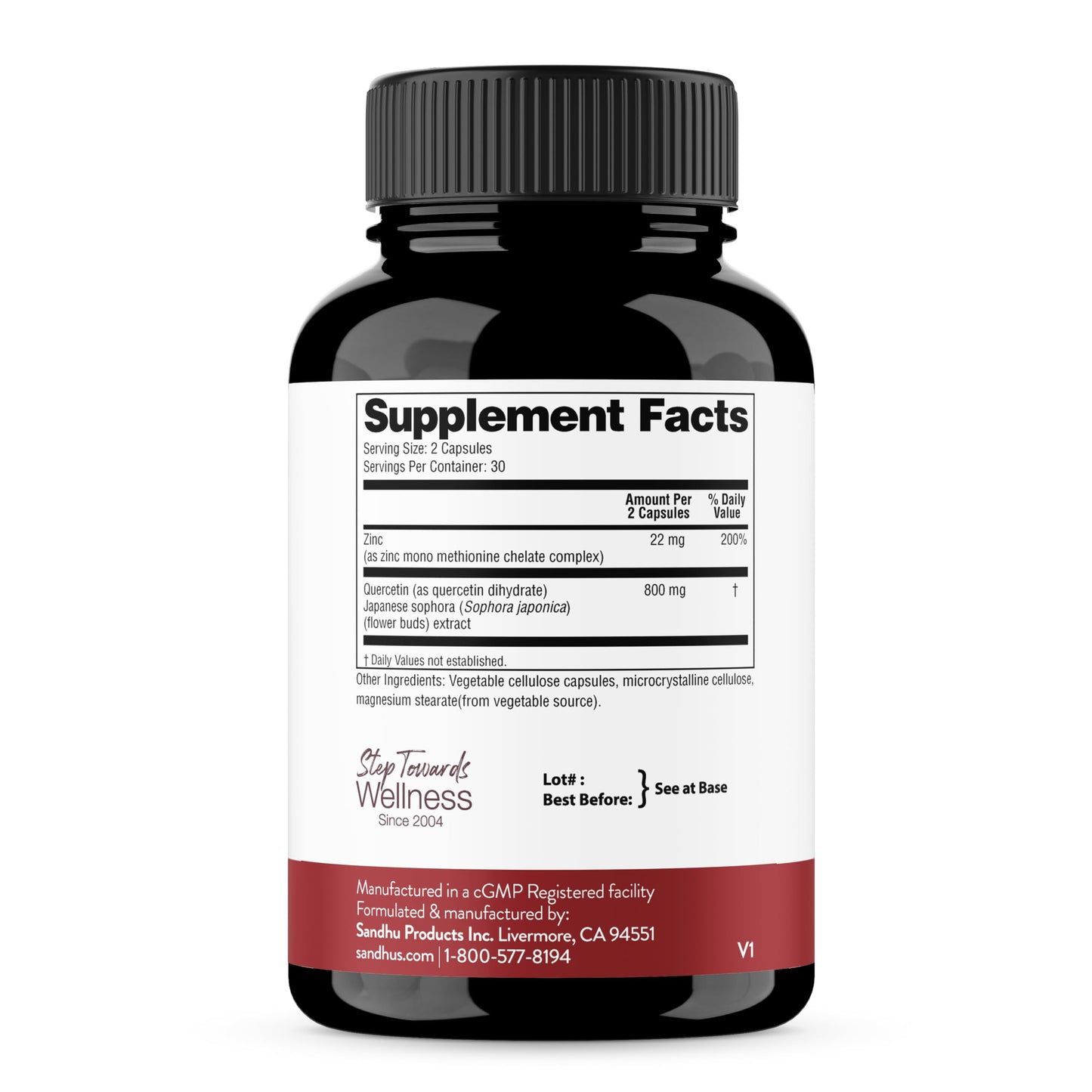 Sandhu's Zinc Quercetin Supplements Capsules 60 Count