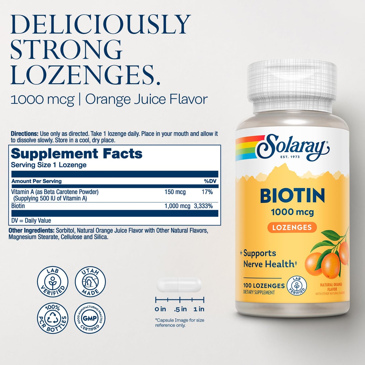 SOLARAY Biotin 1000mcg Lozenges, 100 Count