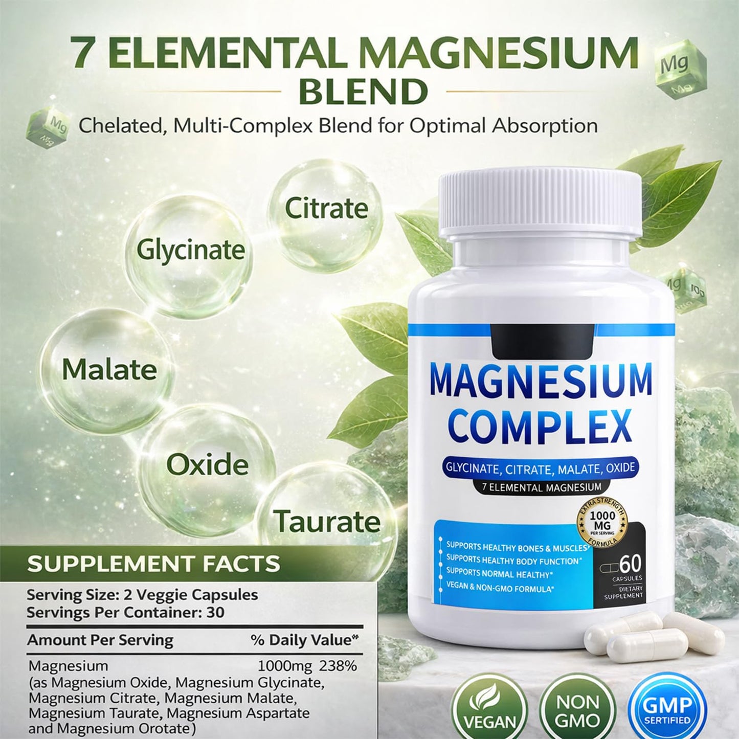 ElixAid Magnesium Complex for Women & Men 1000mg Capsule, 60 Capsules