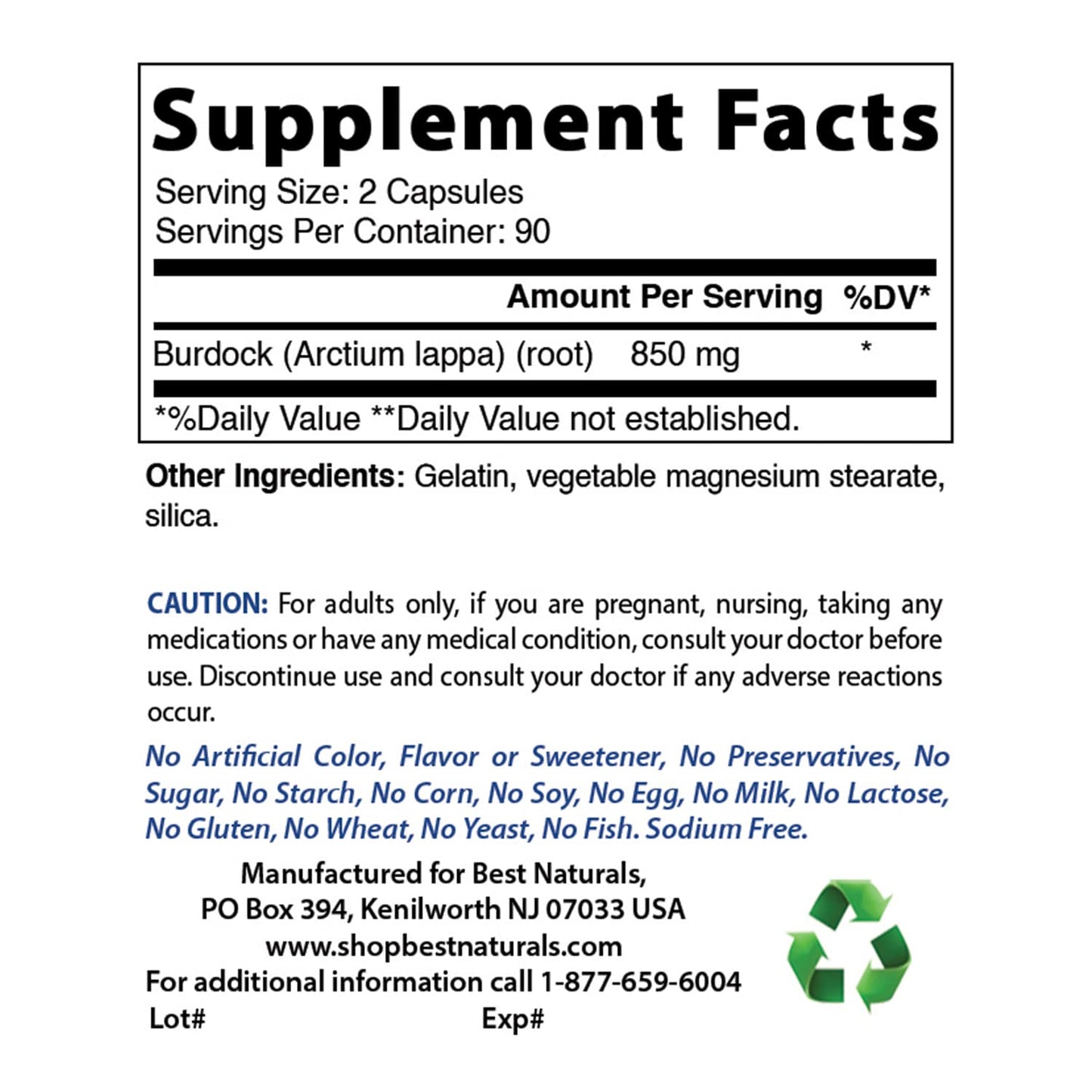 Best Naturals Burdock Root 425 mg Capsules 360 Count