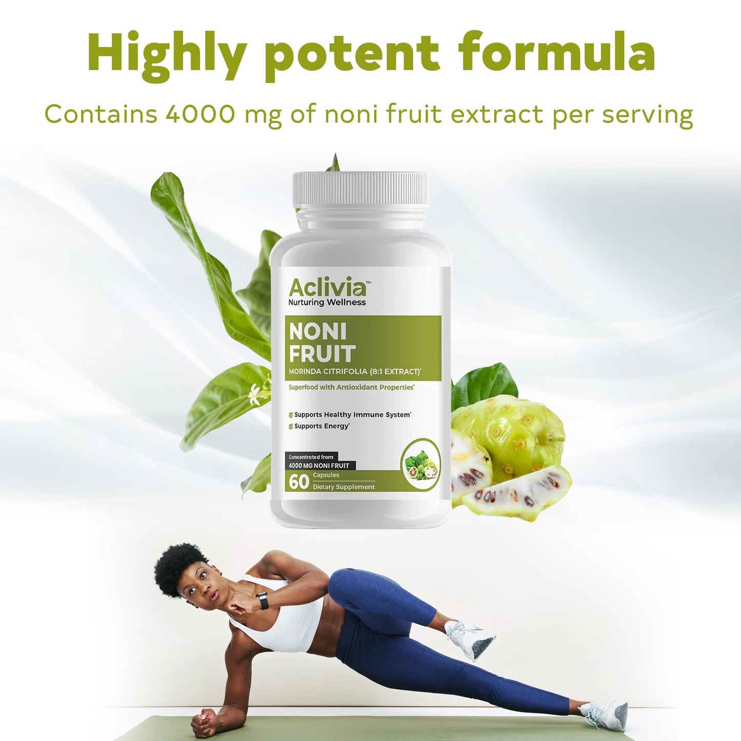 Aclivia Hawaiian Noni Fruit 4000 mg Morinda Citrifolia Supplement, 60 Capsules