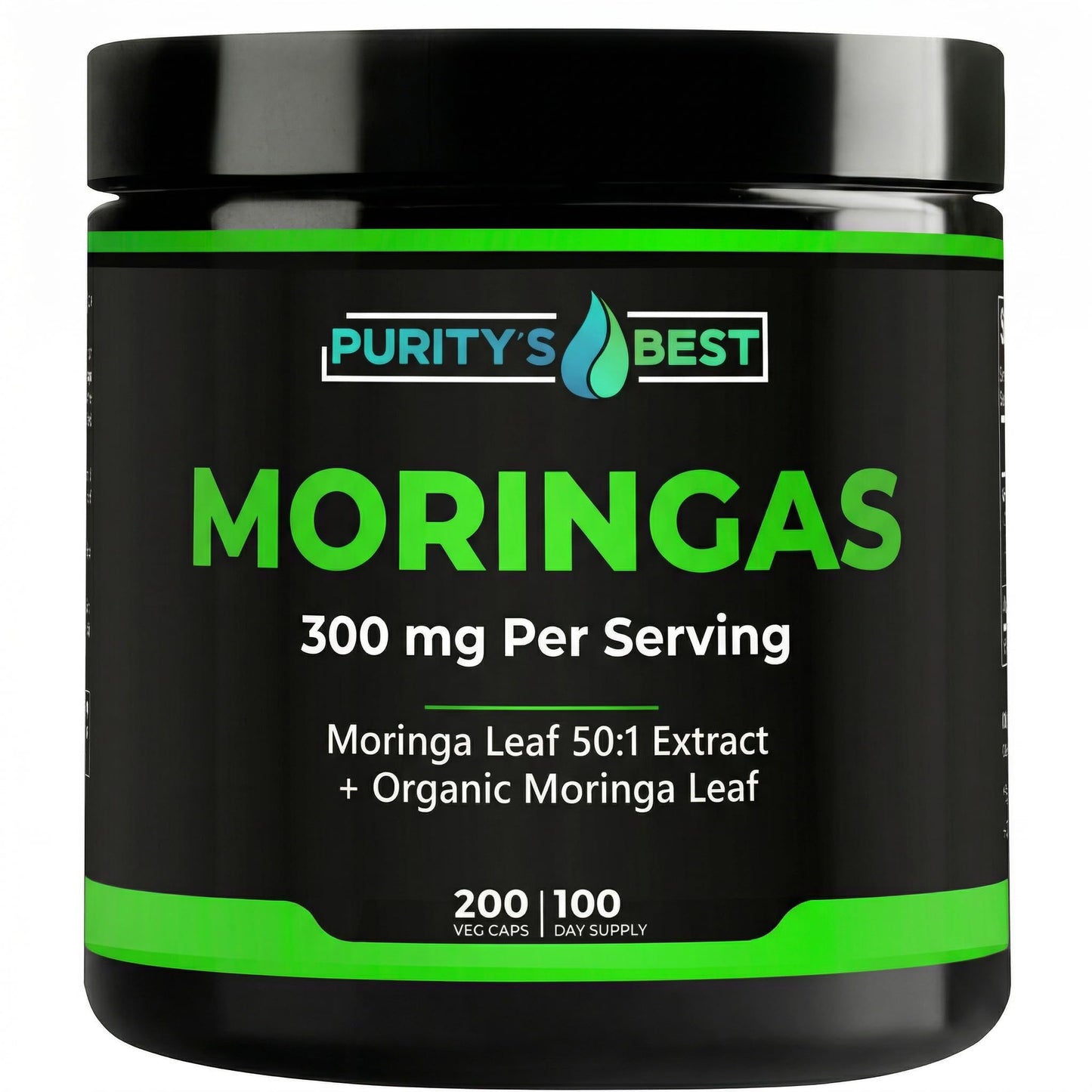 Purity's Best Moringas 50:1 Extract, Concentrated 300 mg Formula with Organic Moringa Leaf, Supports Healthy Energy and Immune Function, 200 Veggie Capsules