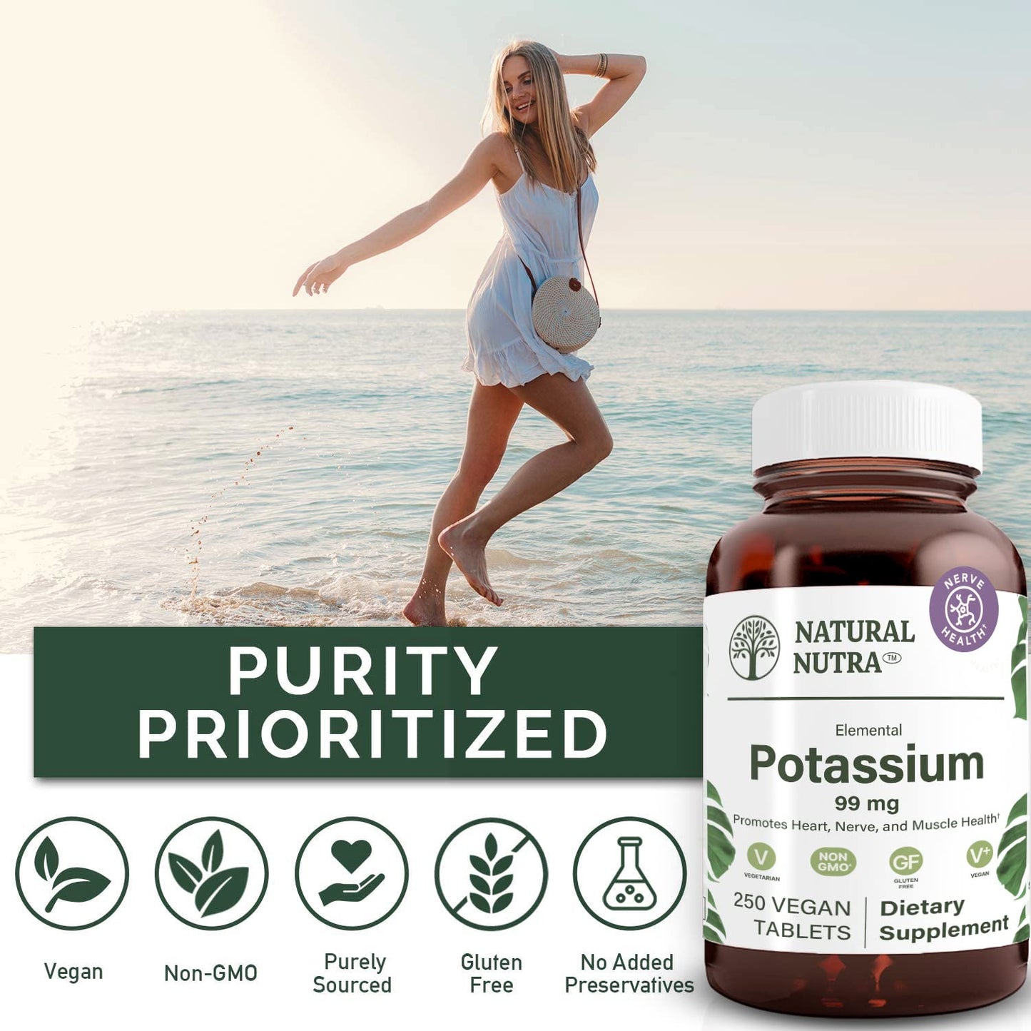 Natural Nutra Elemental Potassium Gluconate 99 mg Dietary Supplement Tablets 250