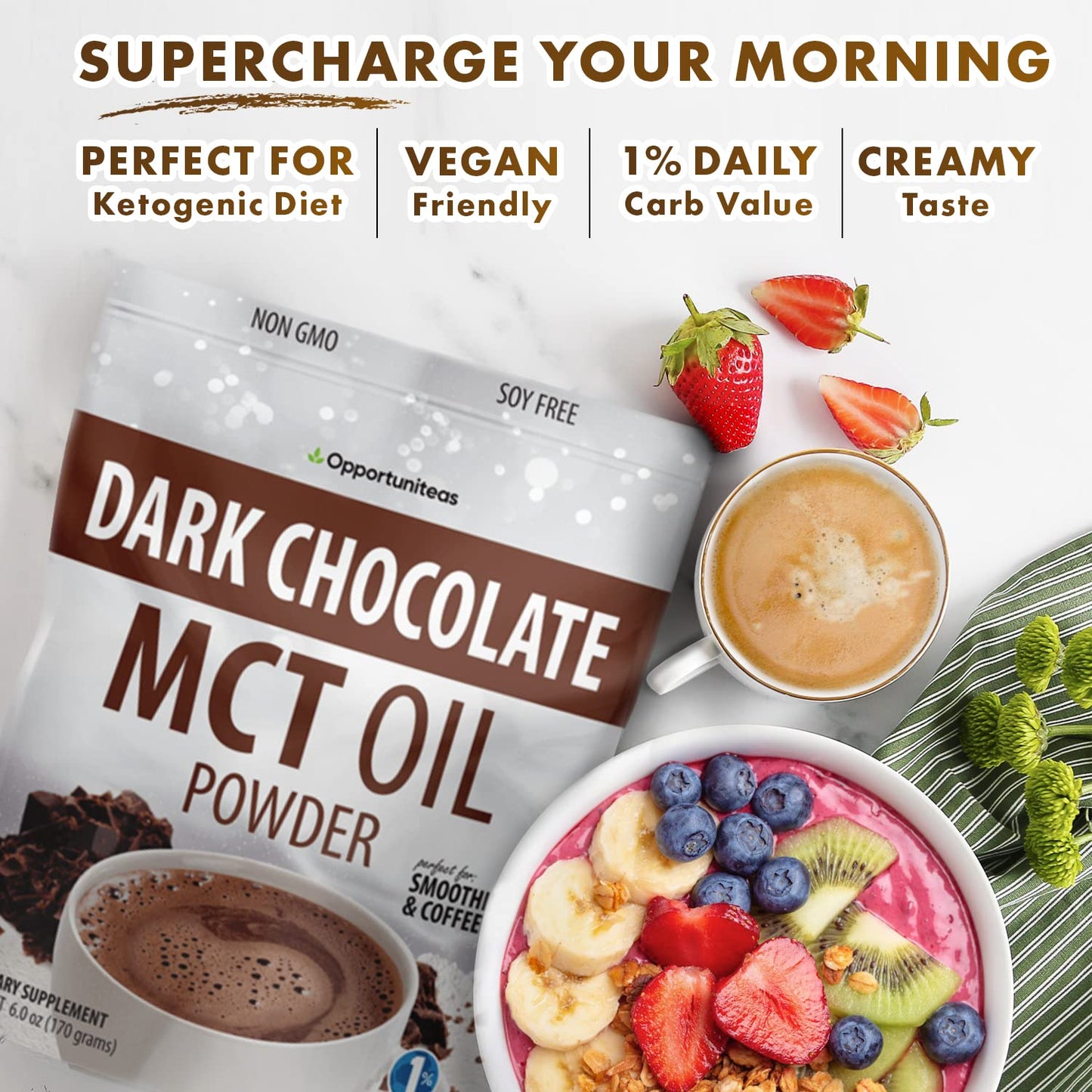 Opportuniteas MCT Oil Powder, Dark Chocolate, 6 oz