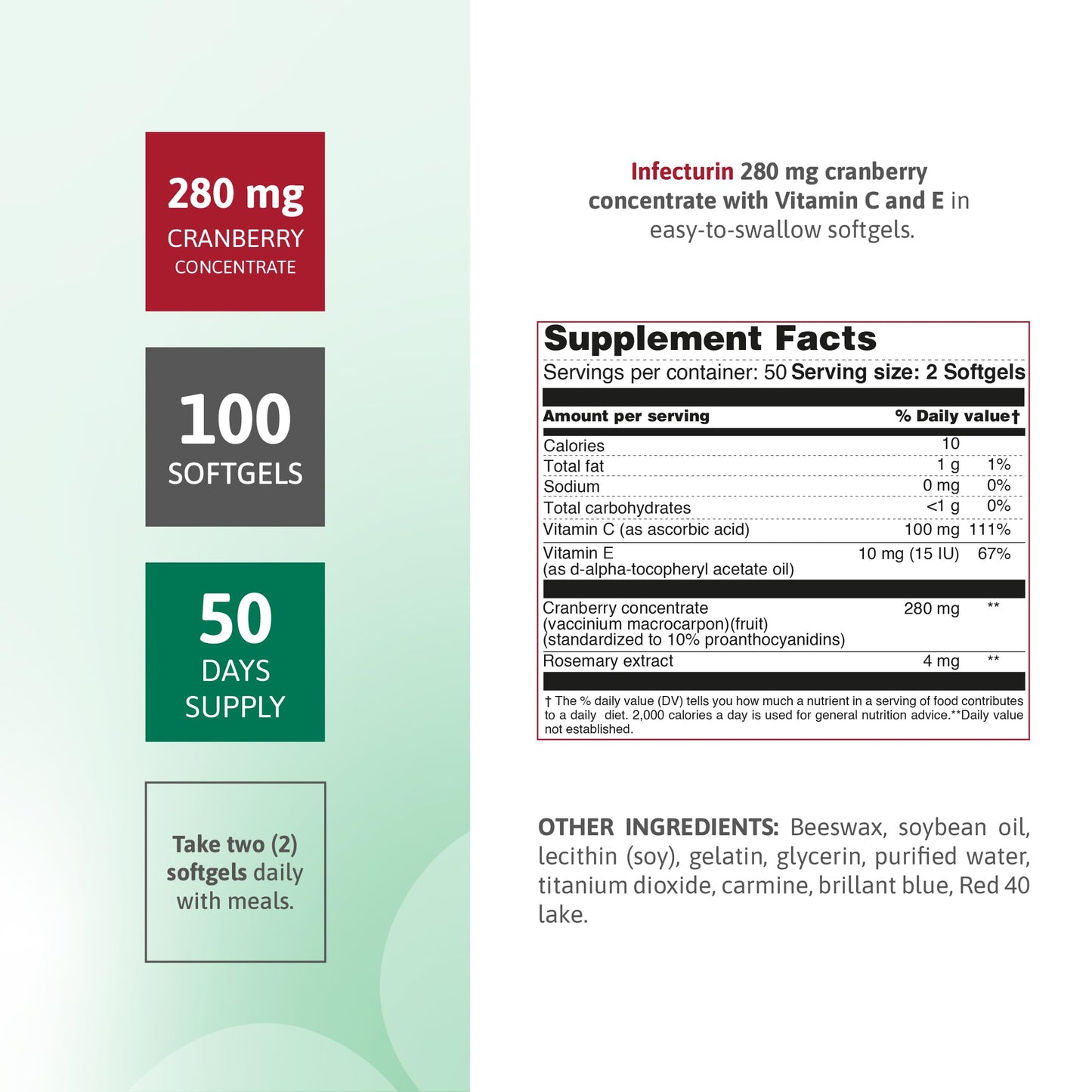 Nutra Nutrition Cranberry Concentrate 280 mg with Vitamin C & E Capsules, 100 Count
