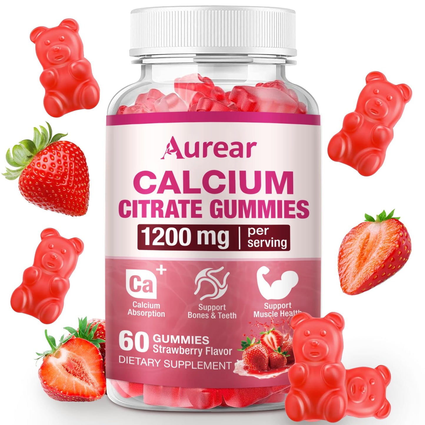 Aurear 1200mg Calcium Citrate Gummies 60 Count