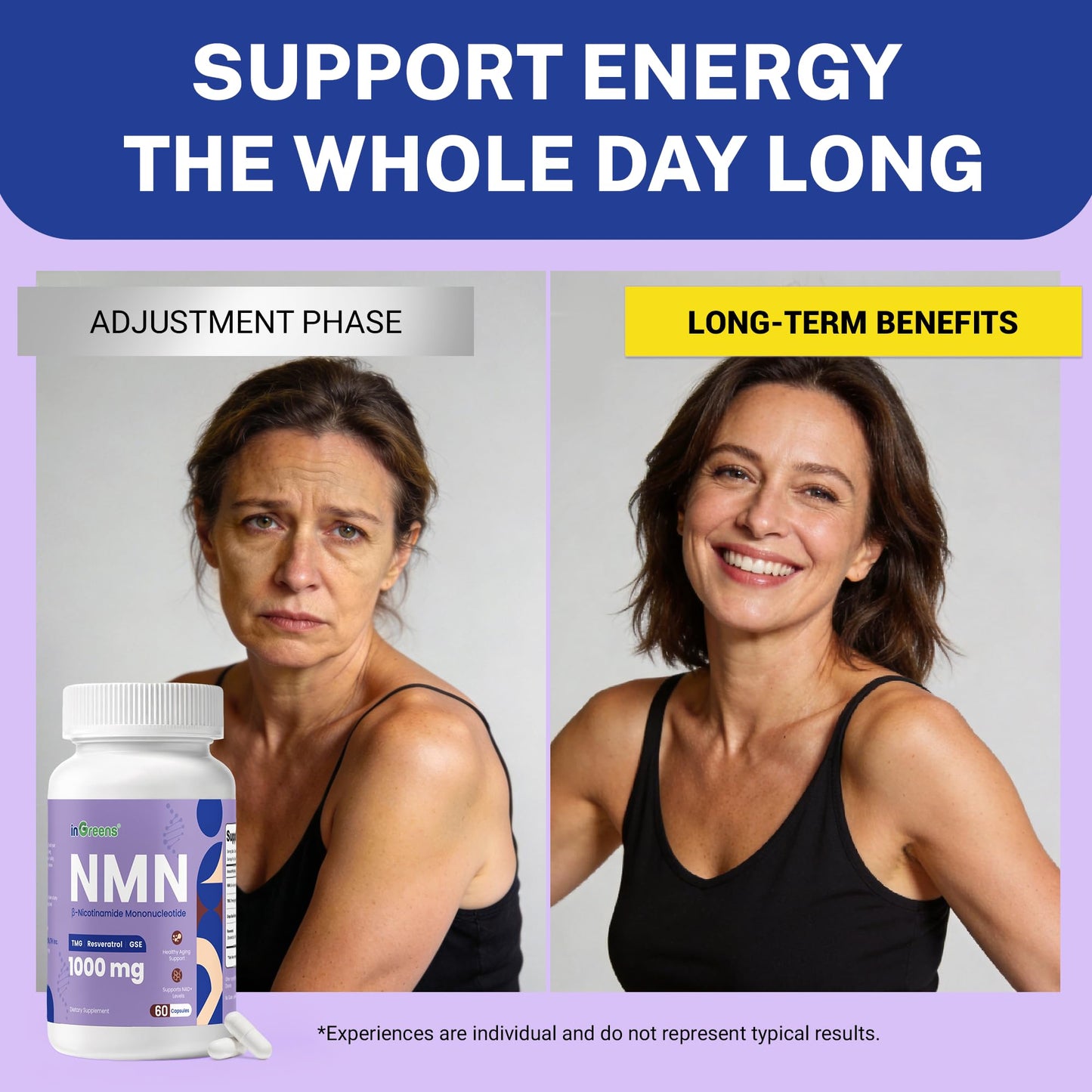 inGreens NMN 1000mg Supplement with 98% Trans-Resveratrol, TMG & Grape Seed Extract - 4-in-1 Formula 60 Capsules