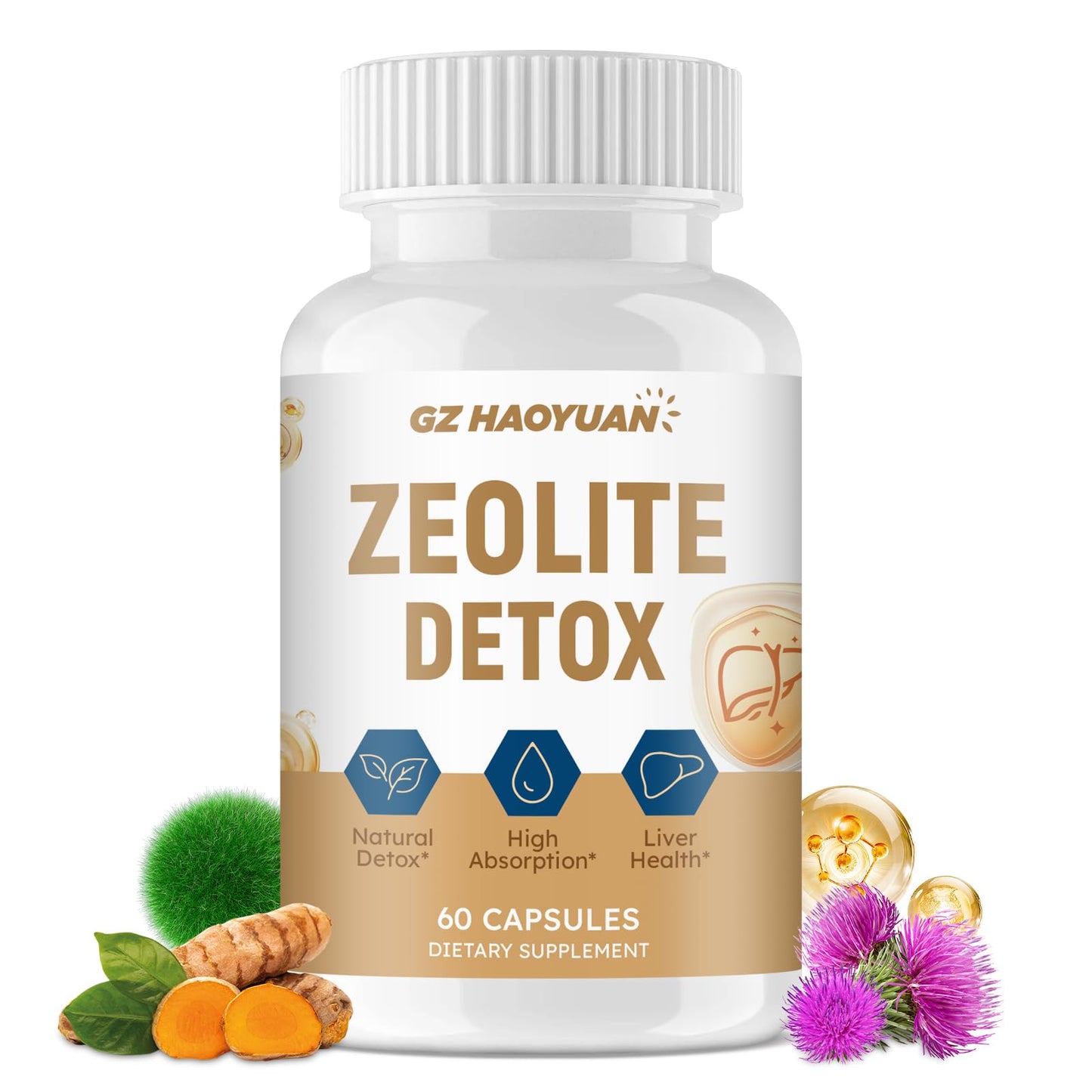 GZ HAOYUAN Zeolite Detox Capsules, 60 Capsules