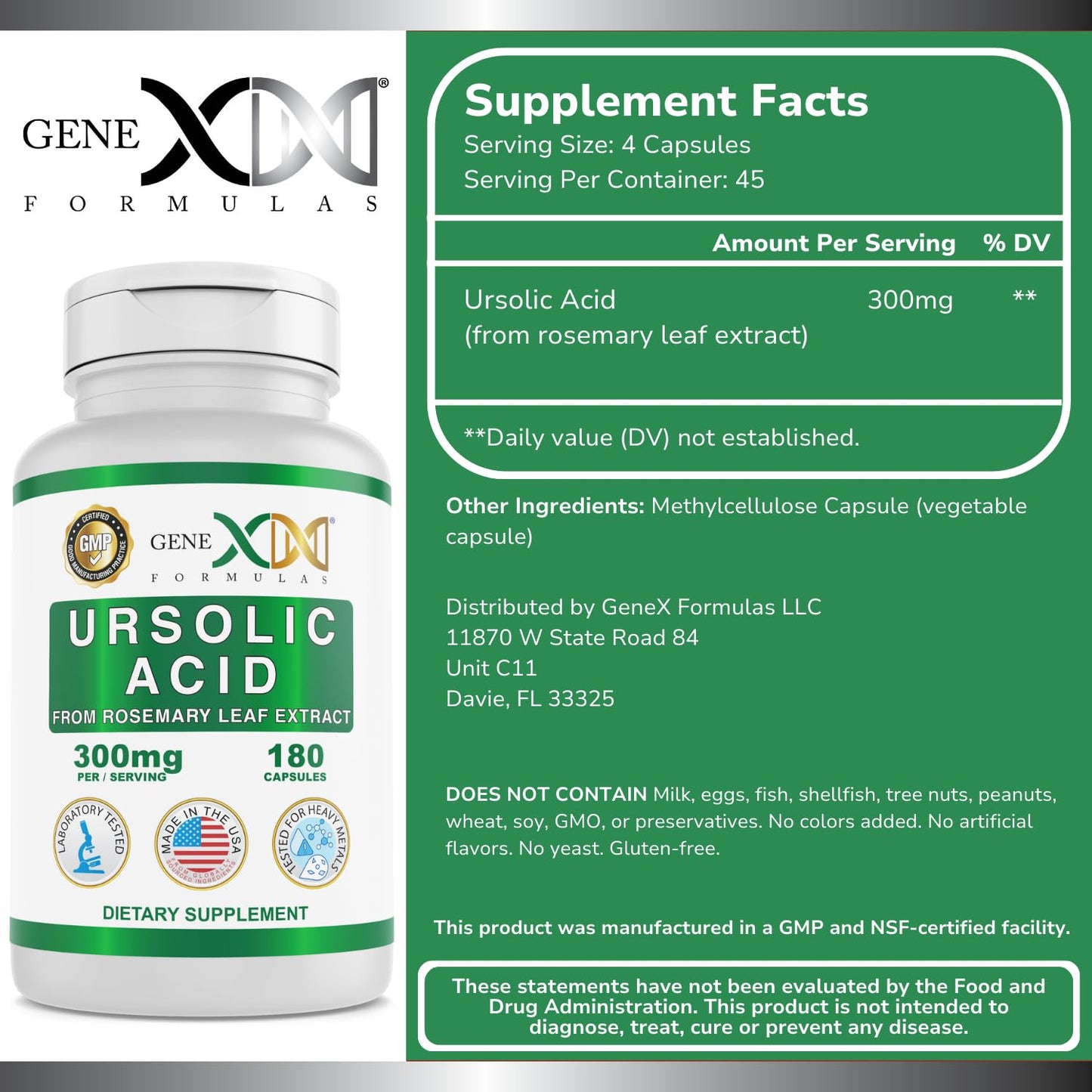 Genex Formulas Ursolic Acid 300mg Capsule 180 Capsules