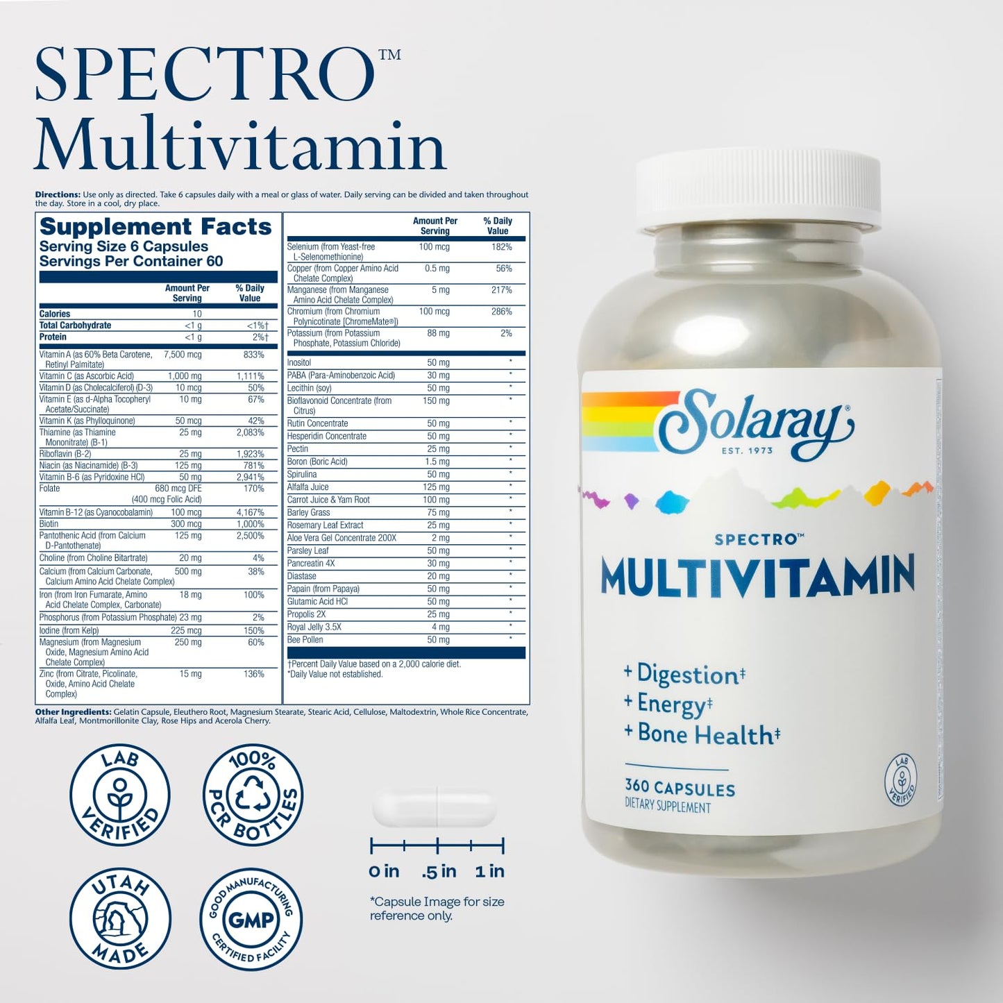 SOLARAY Spectro Multivitamin with Iron Capsules, 360 Capsules