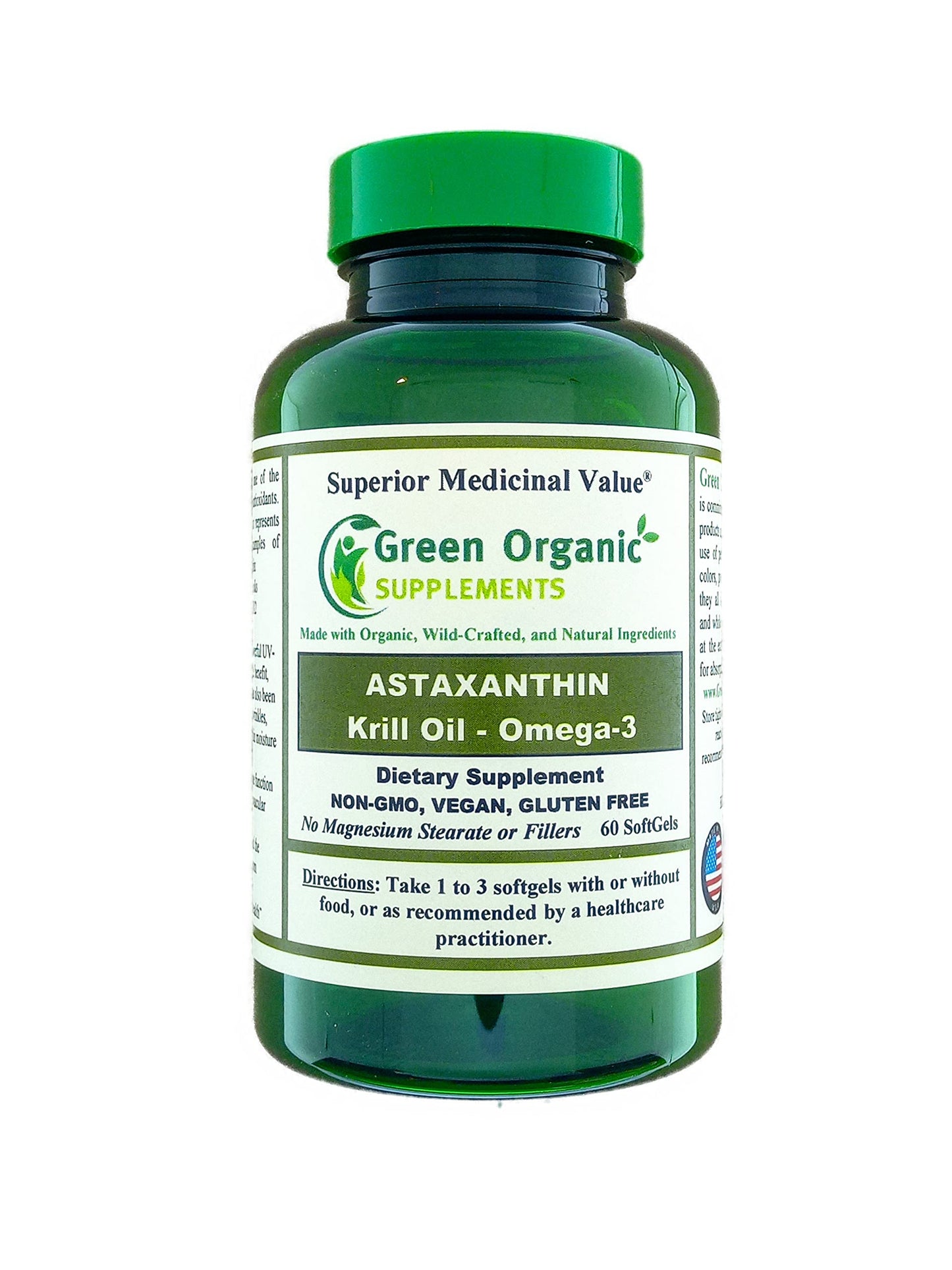 Green Organic Supplements Krill Oil + Astaxanthin Softgels, 60 Softgels