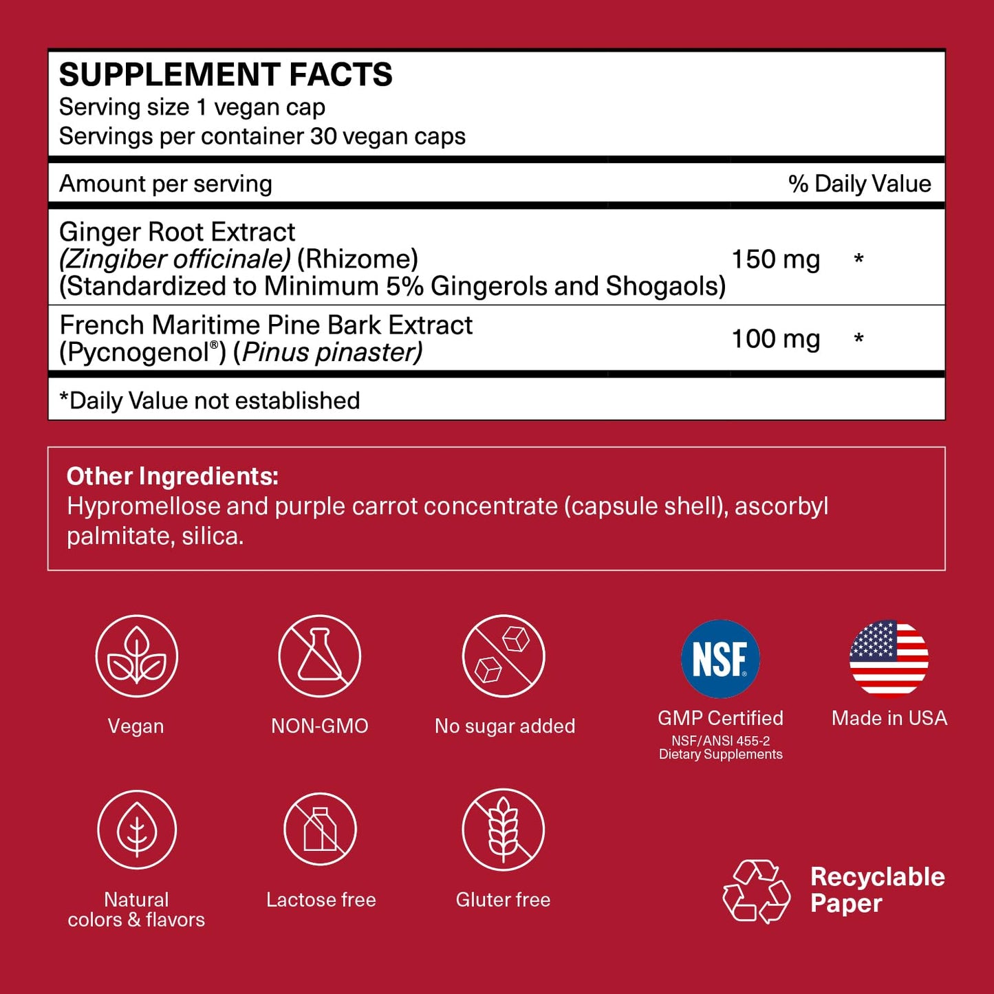 TRAVELSANA Pycnogenol 100 mg & Ginger Root Extract Capsules, 30 Count