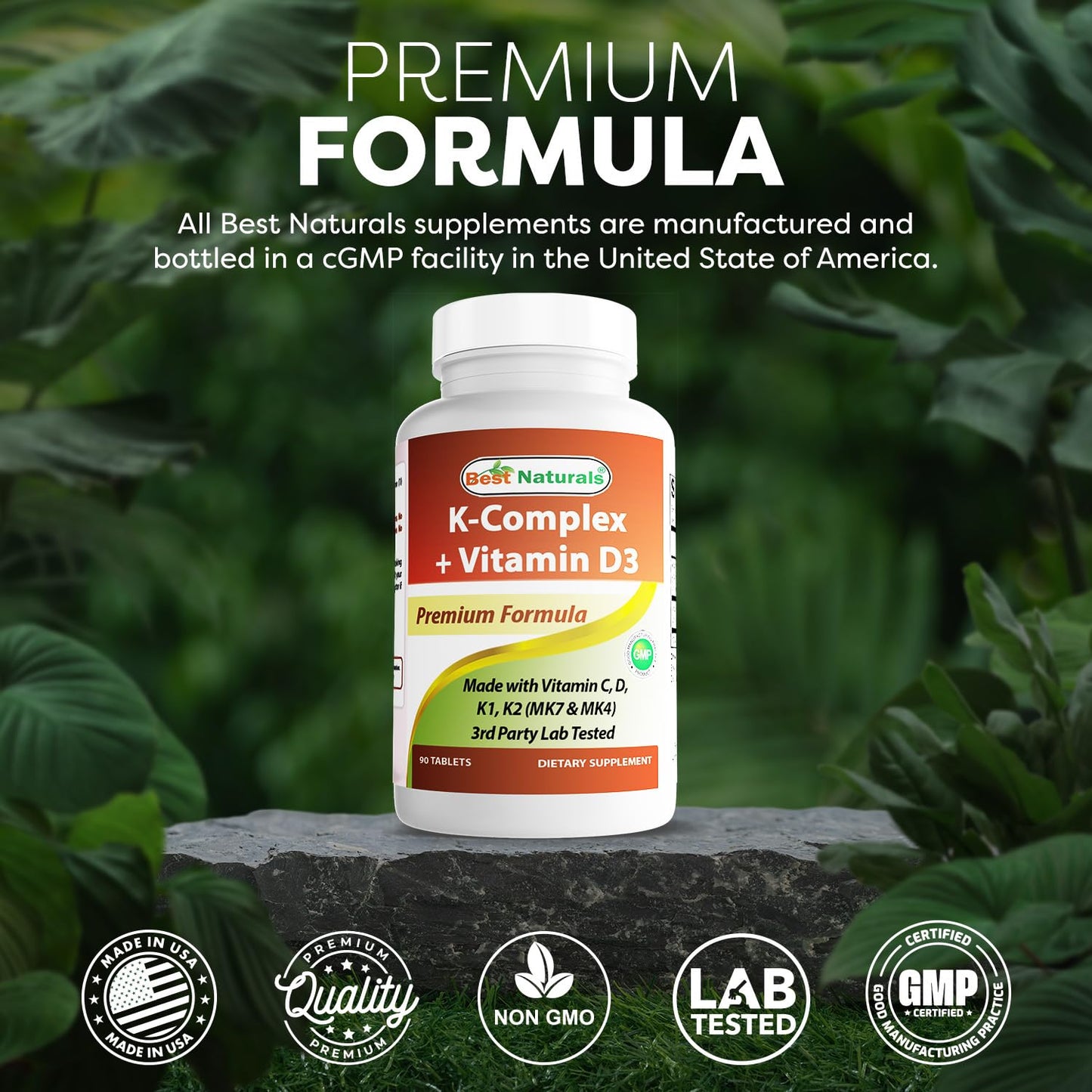 Best Naturals K-Complex with K1 (Phytonadione 1500 mcg + K2 as Menaquinone 100 mcg + K2 as MK-4 1000 mcg) + D3 + VIT. C, 180 Tablets