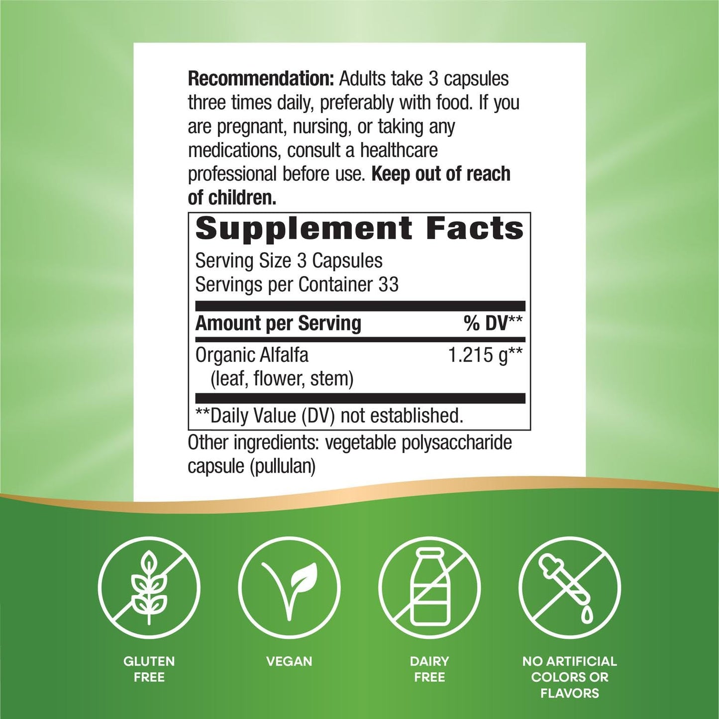 Nature's Way Organic Alfalfa Young Harvest Capsules, 100 Count