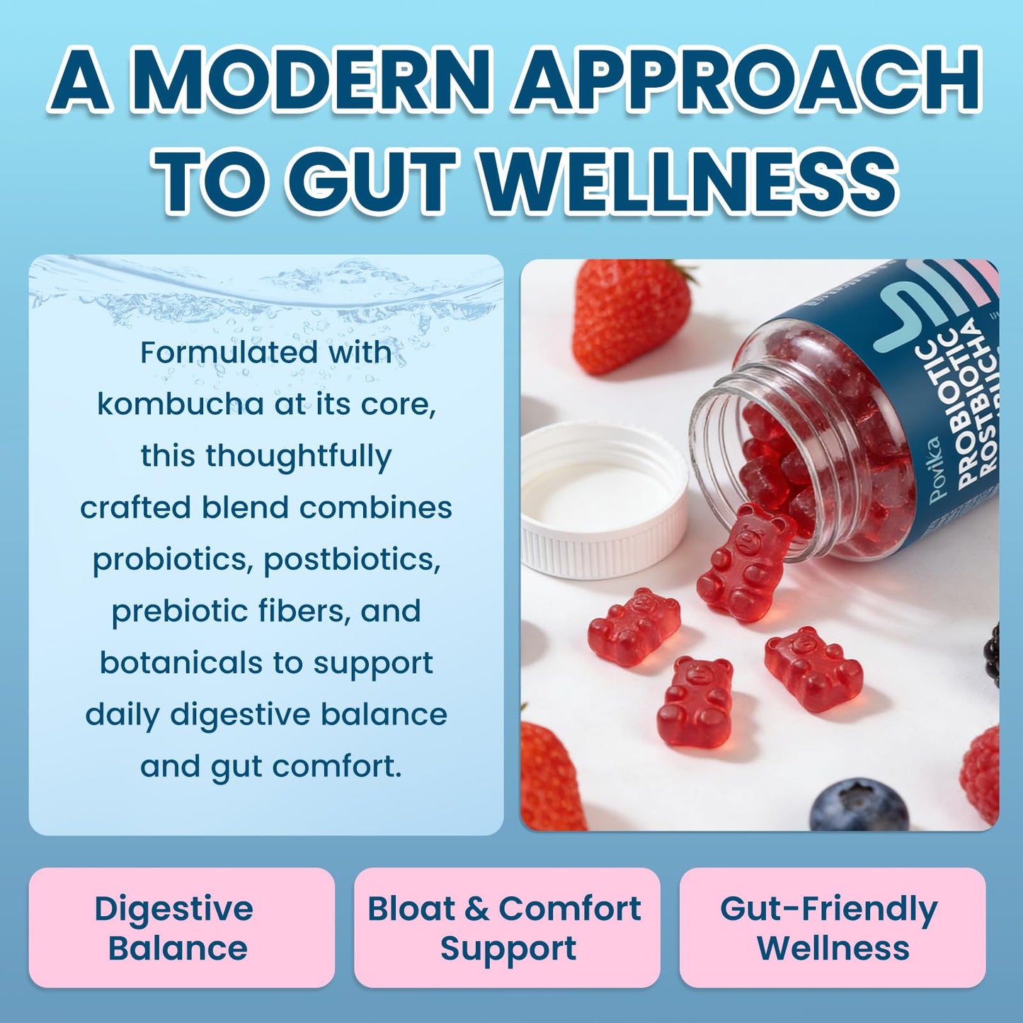 Hovika Probiotic Kombucha Gummies for Digestive Health, 60 Gummies