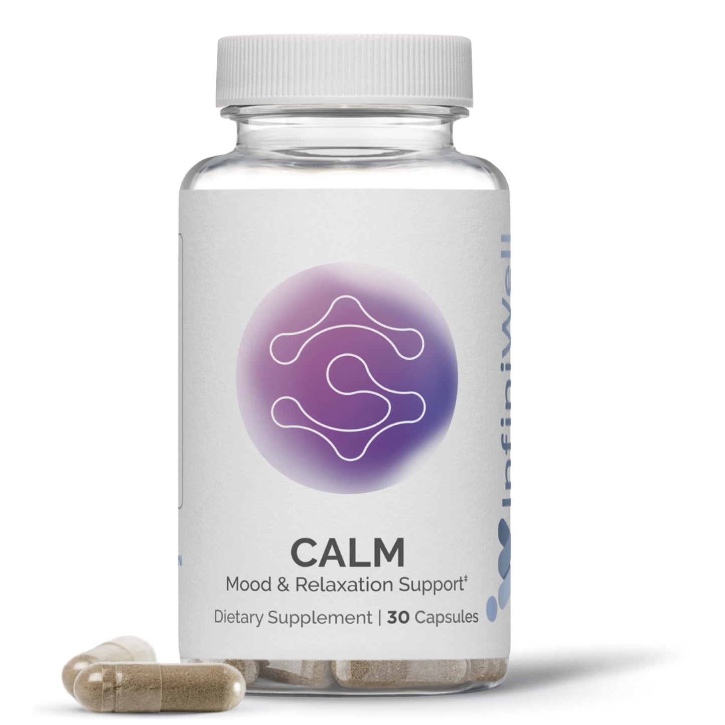 InfiniWell Calm Mood & Cognitive Support Supplement for Adults with L-Theanine, Bacopa monnieri & DHH-B - Supports Relaxation, Focus & Mental Clarity, 30 Capsules