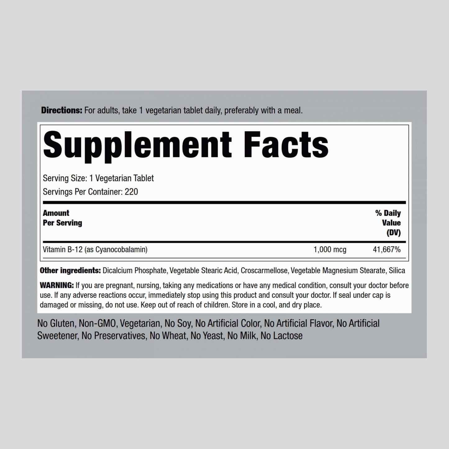 Piping Rock Vitamin B12 1000 mcg Tablet 220 Tablets
