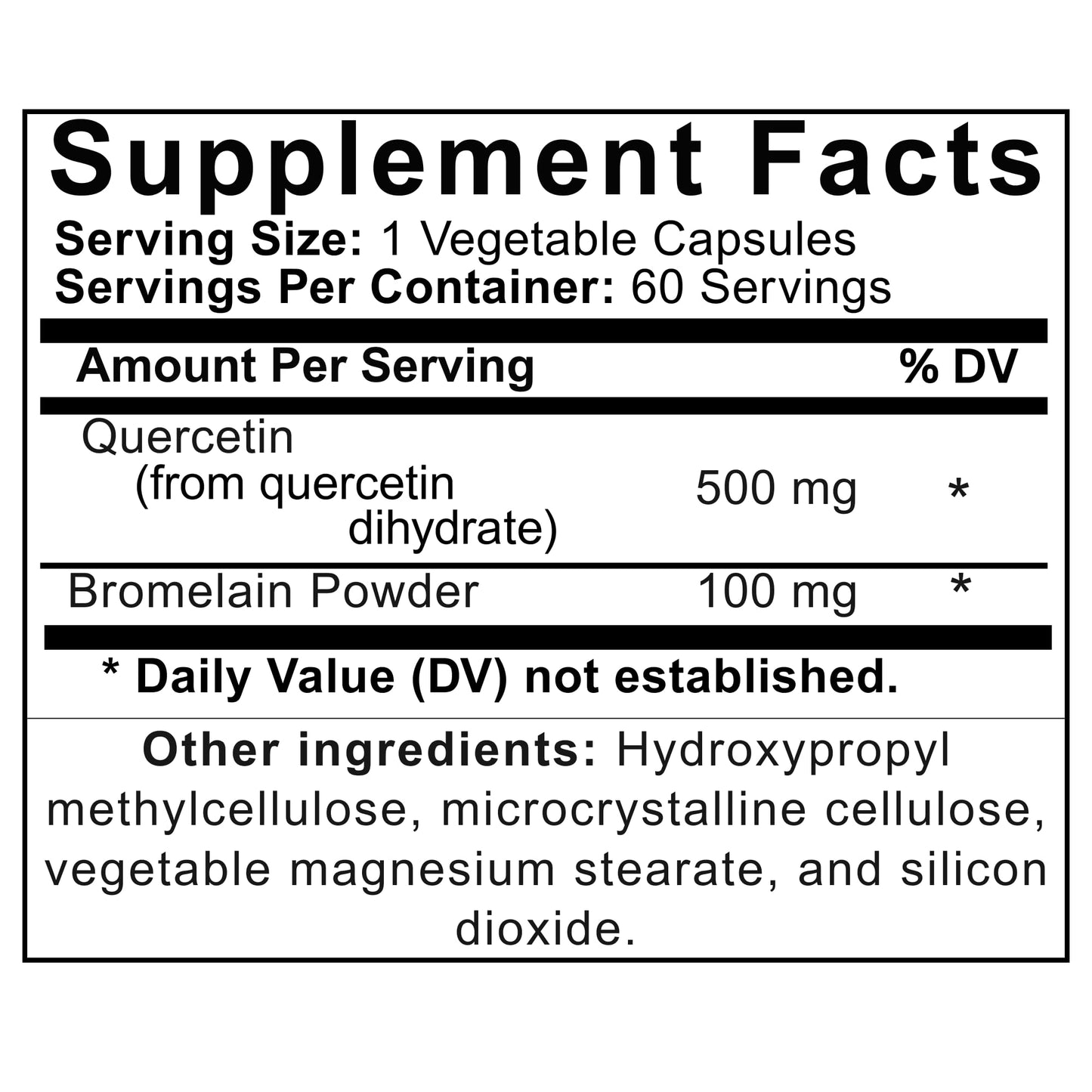 Venasolla Quercetin with Bromelain 500 mg Quercetin (from Quercetin Dihydrate) + 100 mg Bromelain per Capsule, 60 Vegetable Capsules