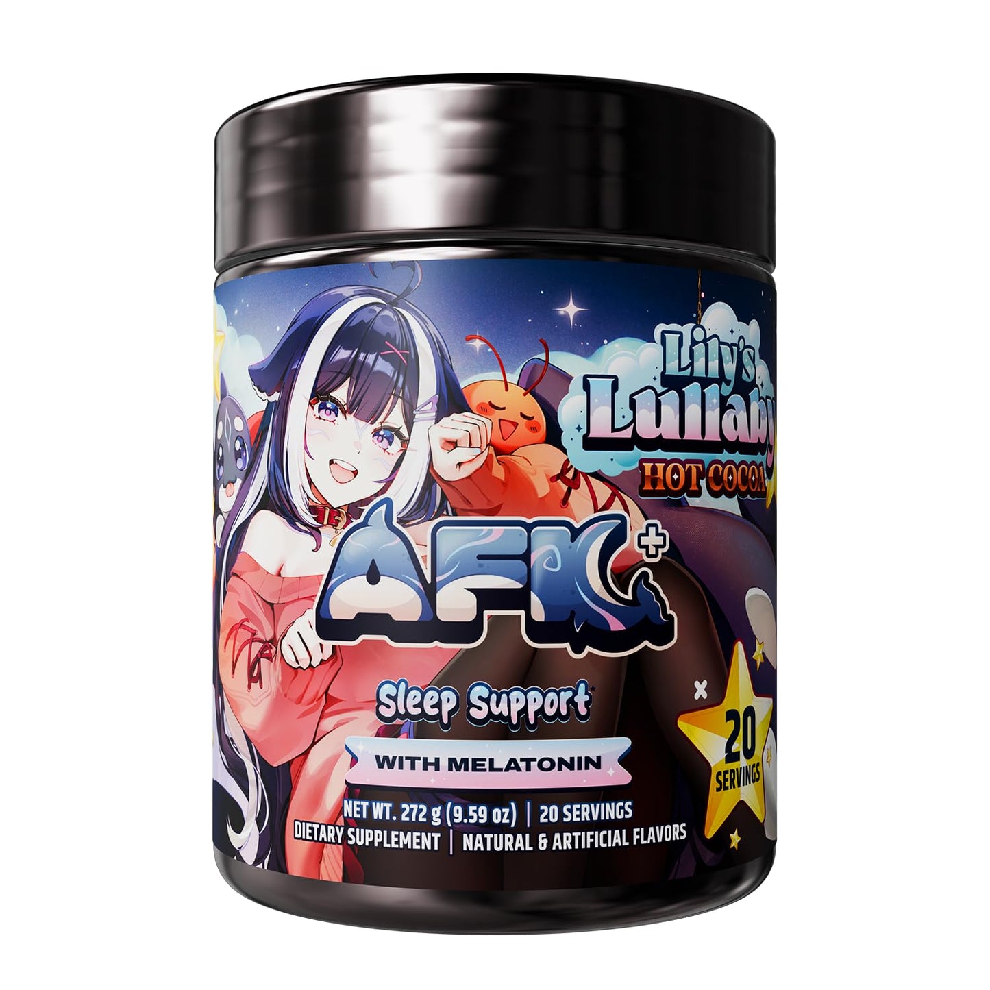 Gamer Supps AFK+ with Melatonin: Lily's Lullaby Hot Cocoa by Shylily Powder 9.59 Ounce
