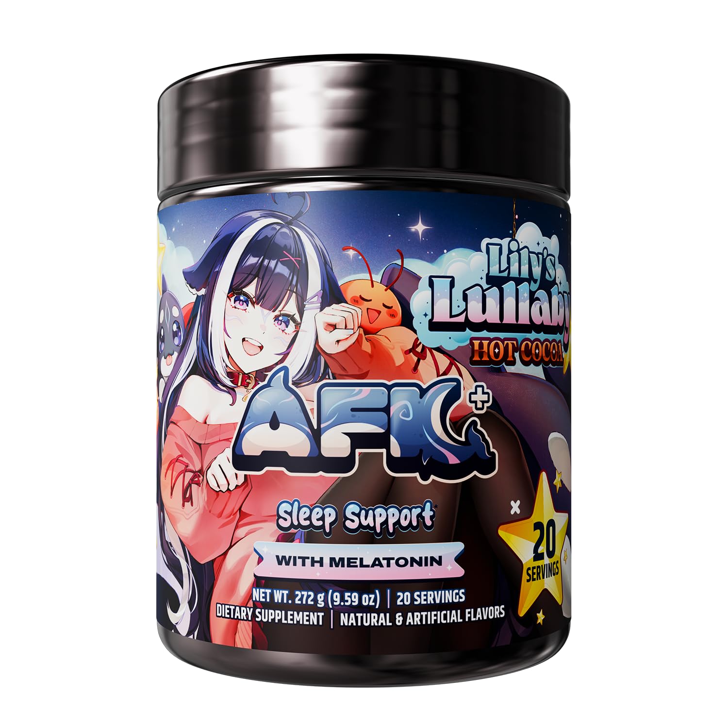 Gamer Supps AFK+ with Melatonin: Lily's Lullaby Hot Cocoa by Shylily Powder 9.59 Ounce