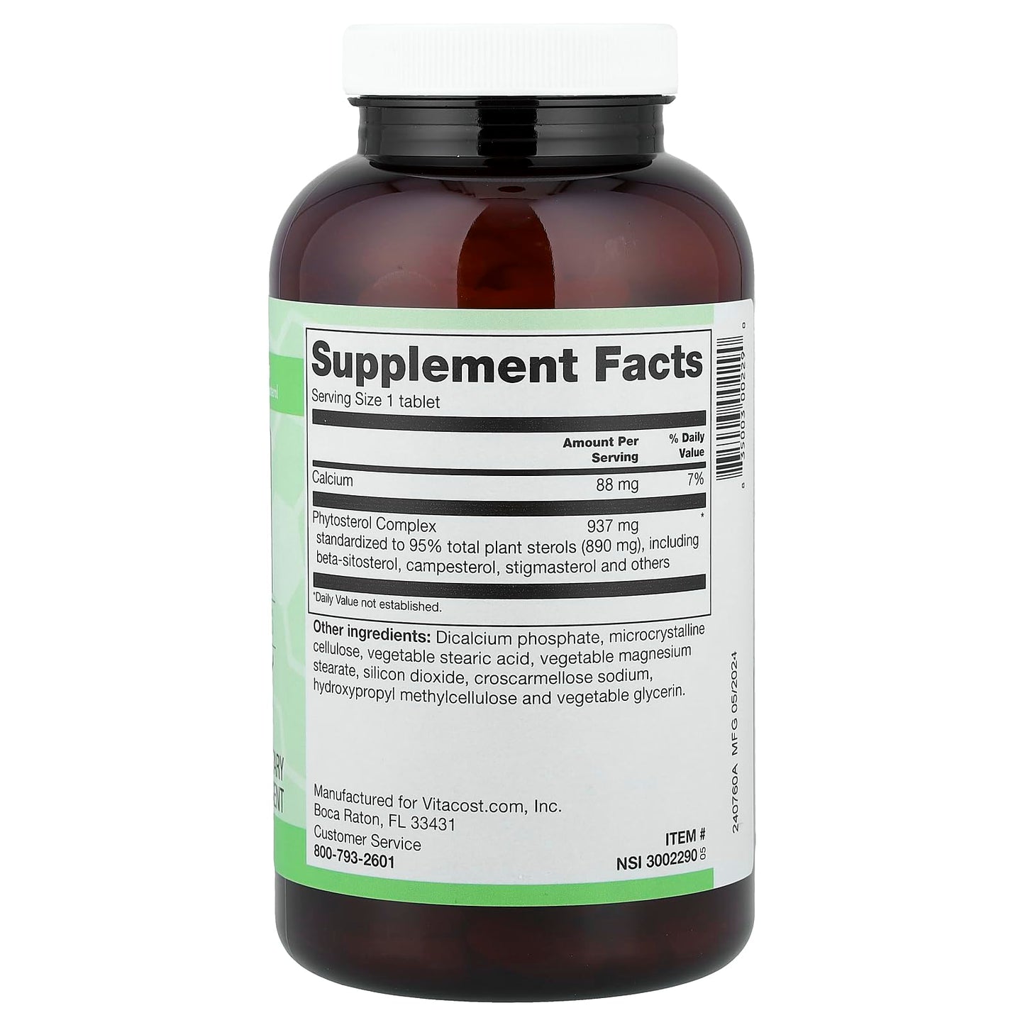 NSI Vitacost Synergy Phytosterol Complex with Beta-sitosterol 240 Tablets