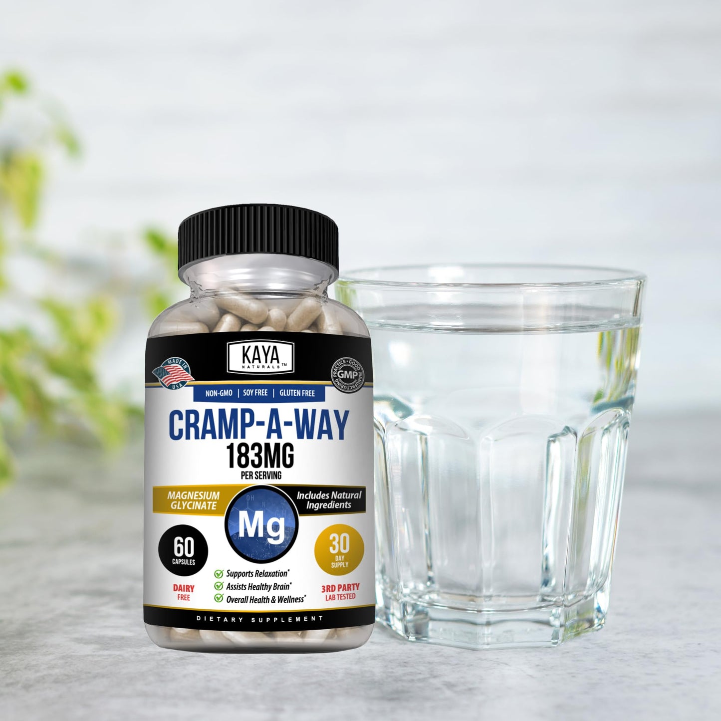 Kaya Naturals Cramp-A-Way Magnesium Glycinate 183mg Capsule, 60 Count