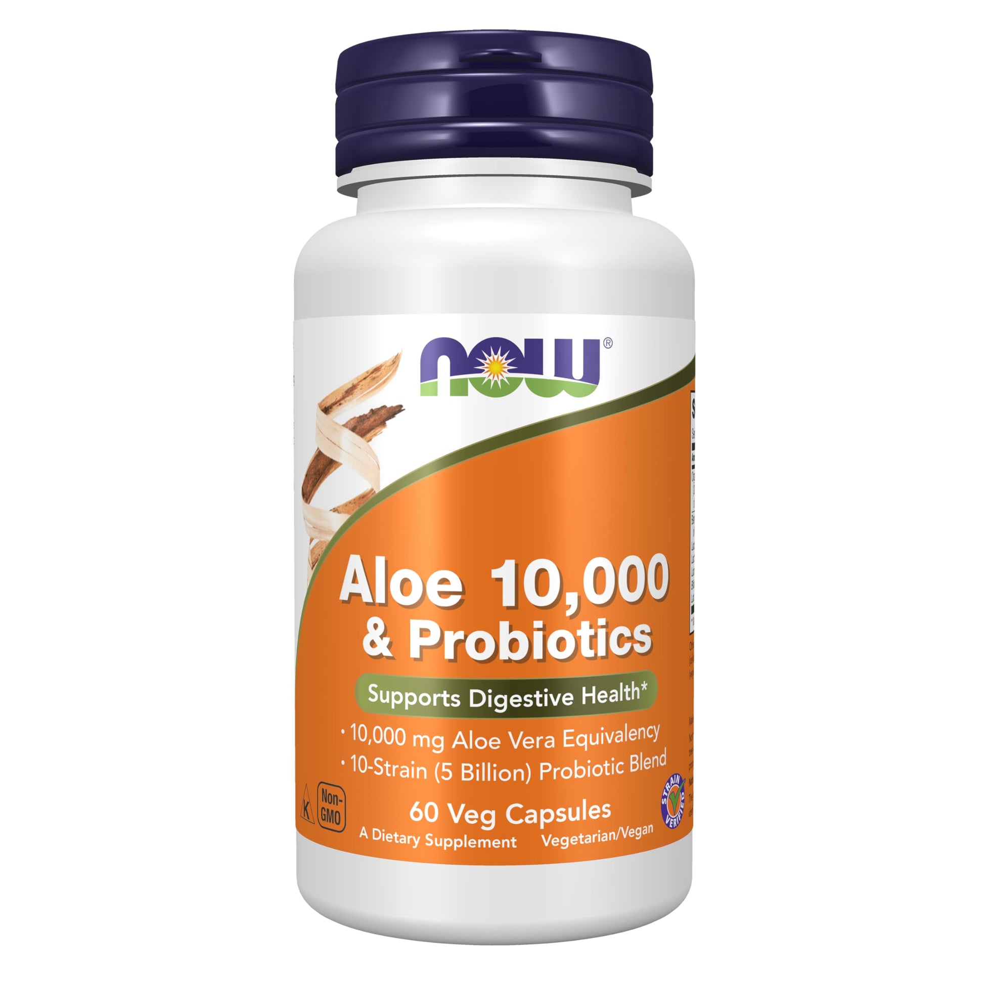 NOW Foods Aloe 10,000 & Probiotics with 10-Strain (5 Billion) Probiotic Blend Veg Capsules, 60 Count