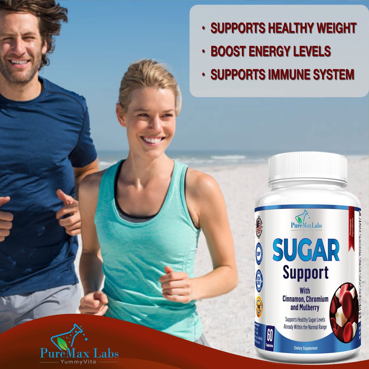 YUMMYVITE Sugar Support Supplement with Cinnamon, Chromium, Mulberry, Alpha Lipoic Acid, 20 Herbs & Vitamins - Non-GMO, 60 Capsules