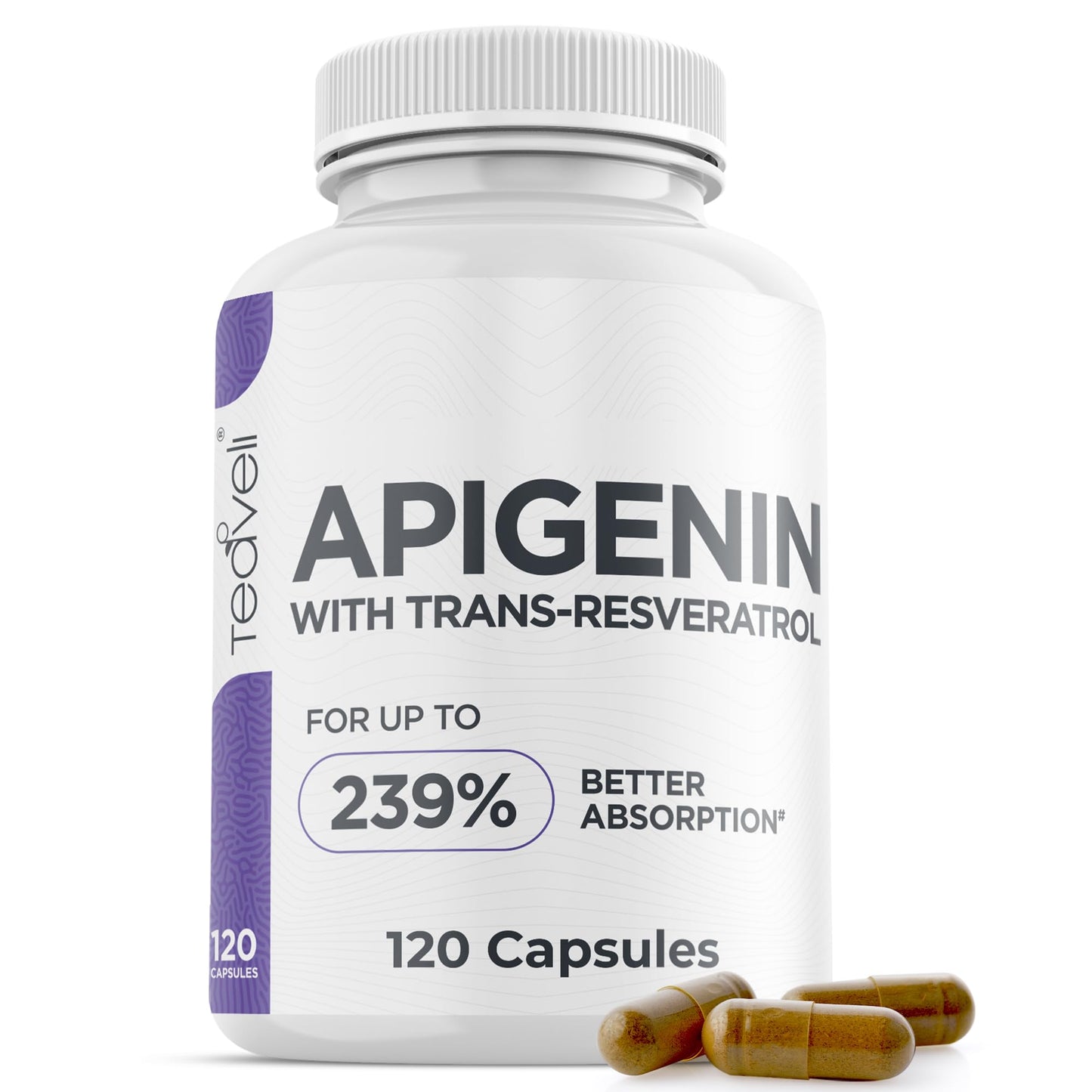 Teaveli Advanced Apigenin Supplement with Resveratrol for Superior Bioavailability 50mg Apigenin for Sleep Support Without Melatonin Complements Magnesium Threonate, L-Theanine Capsules, 120