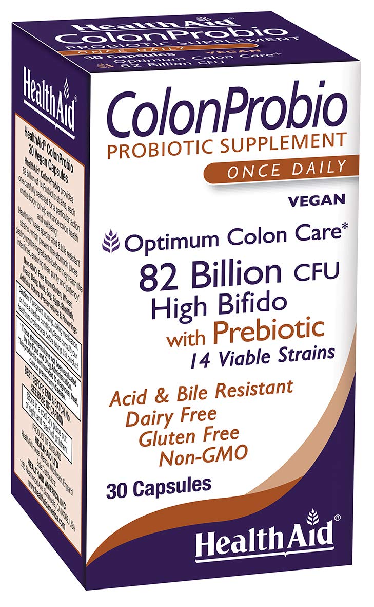 HealthAid ColonProbio 82 Billion CFU Probiotic with Prebiotic, High Bifido Formula, 14 Strains, Once Daily, 30 Capsules
