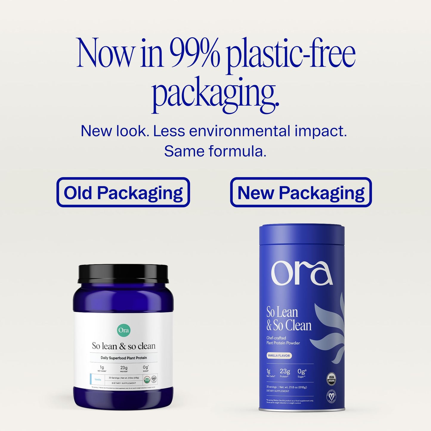 Ora Organic Plant-Based Protein Powder Vanilla Flavor, 20 Servings