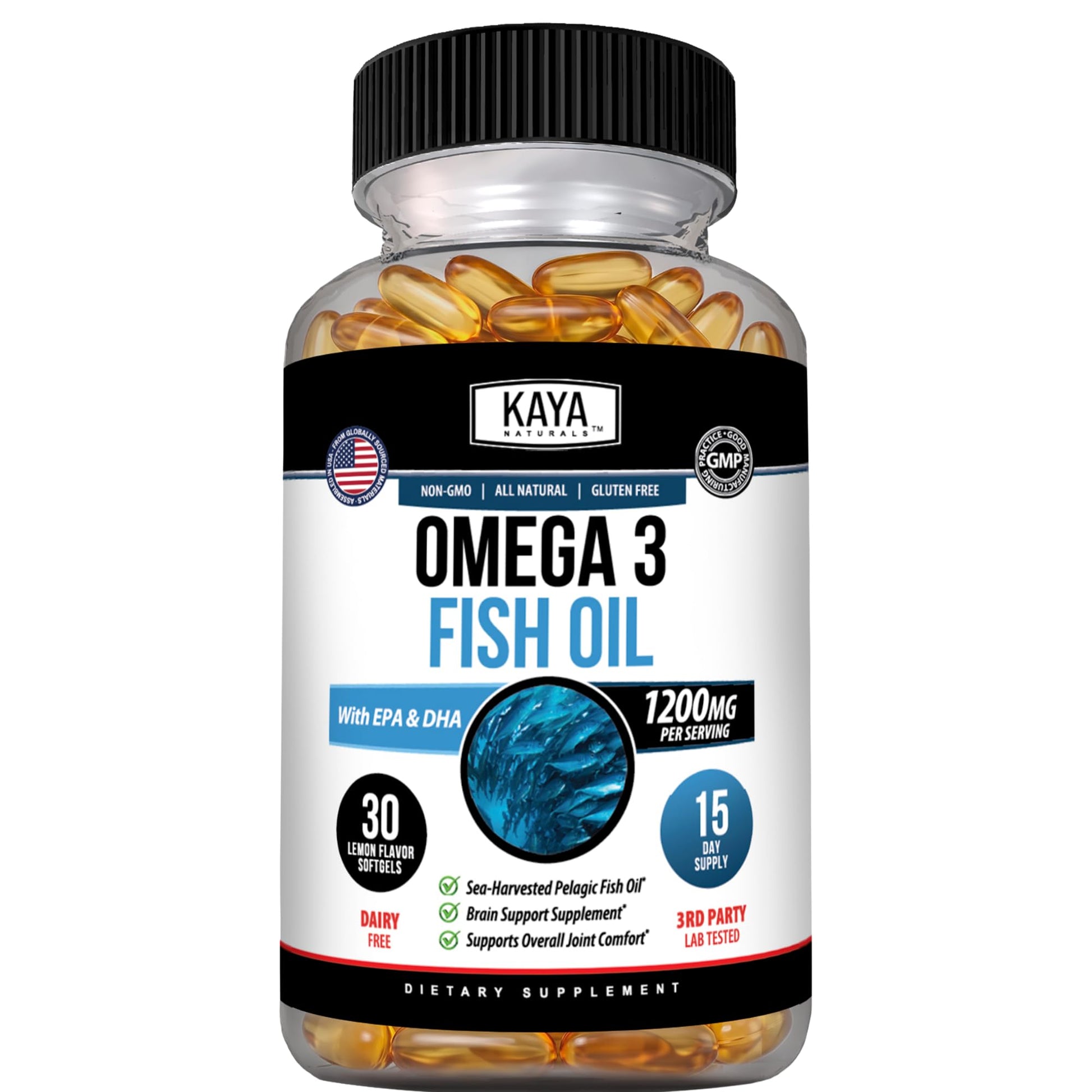Kaya Naturals Omega 3 Fish Oil Supplement Softgels 30