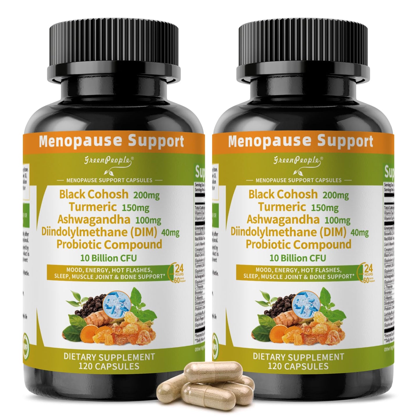 GREENPEOPLE Menopause Supplements for Women - Black Cohosh & Ashwagandha, 10 Billion CFU Probiotic, 240 Capsules