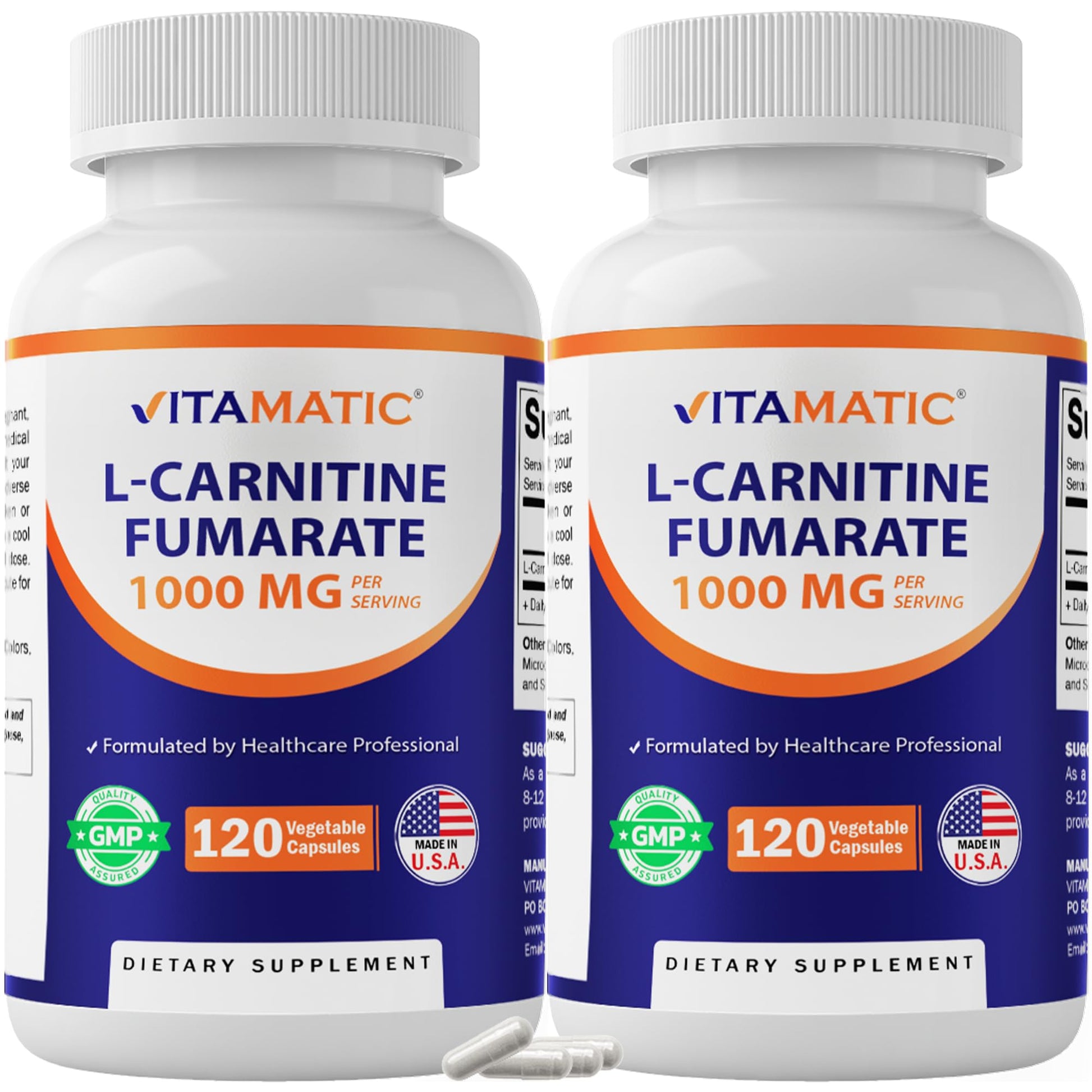Vitamatic L-Carnitine Fumarate 1000 mg Capsules, 120 Count