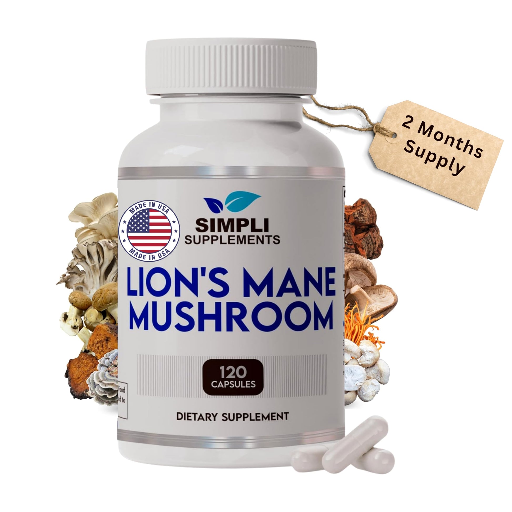 Simpli Supplements Lion's Mane Mushroom Capsules 120 Capsules