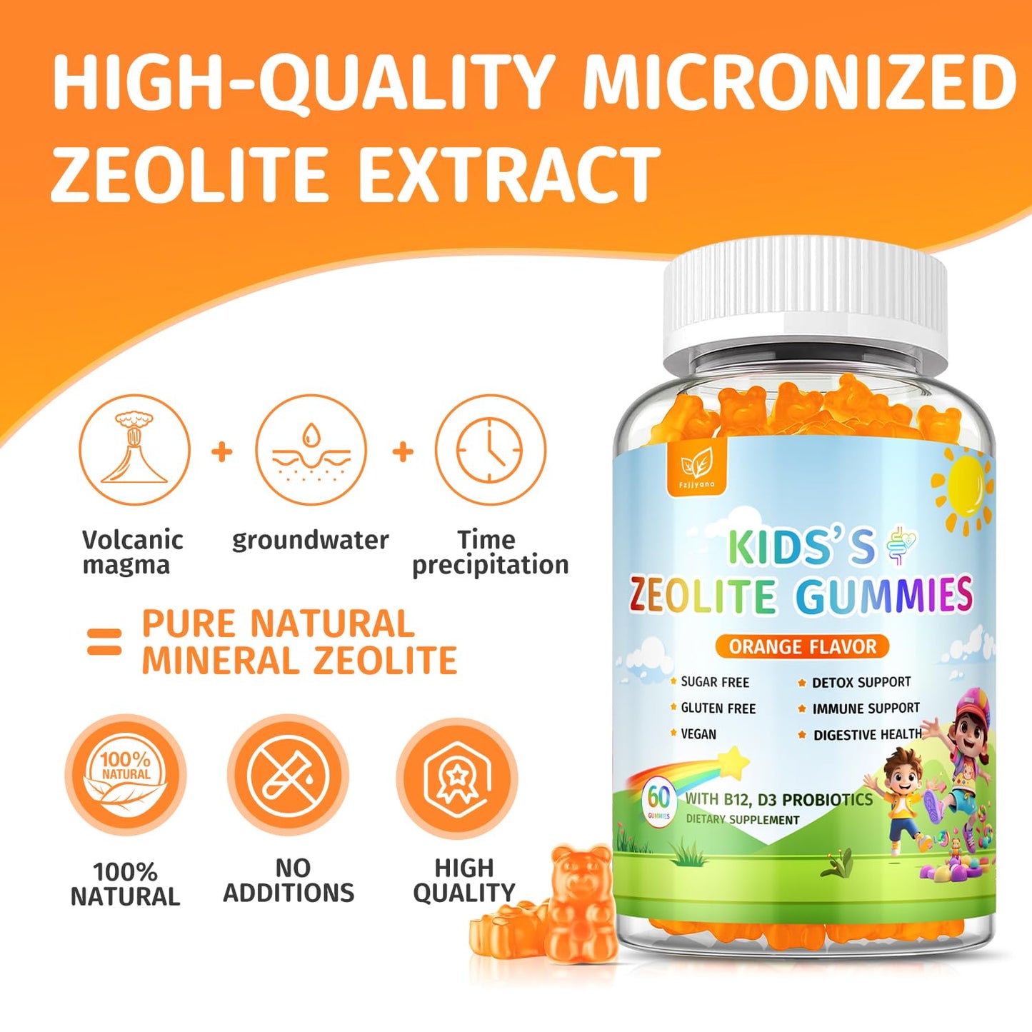 Fzjjyana Zeolite Detox for Kids Gummies, 60 Count