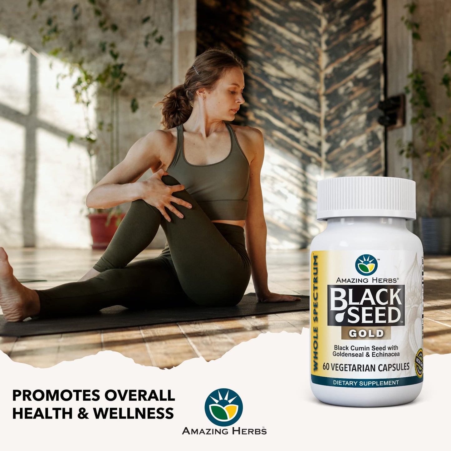 Amazing Herbs Whole Spectrum Black Seed Gold Black Cumin Seed Capsule, 60 Count