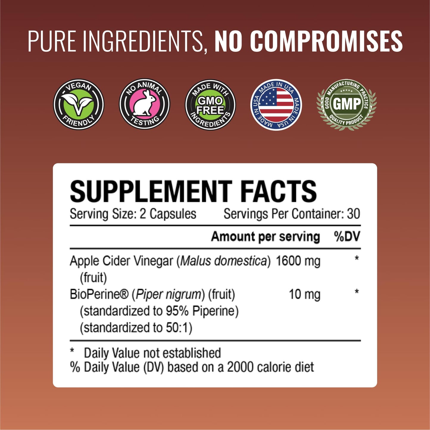 Approved Science Apple Cider Vinegar Capsules with The Mother and BioPerine 1600mg ACV Supplement – Non-GMO, Vegan, 60 Capsules