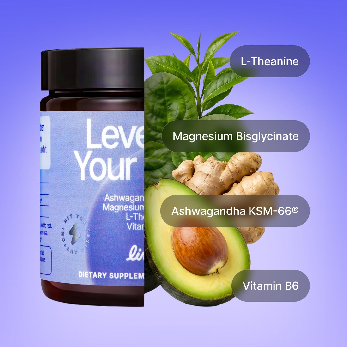 LIVEN SUPPLEMENTS Level Up Your Sleep - Magnesium, Ashwagandha, L-Theanine & Vitamin B6 – Daily Balance & Calm Support, 60 Capsules