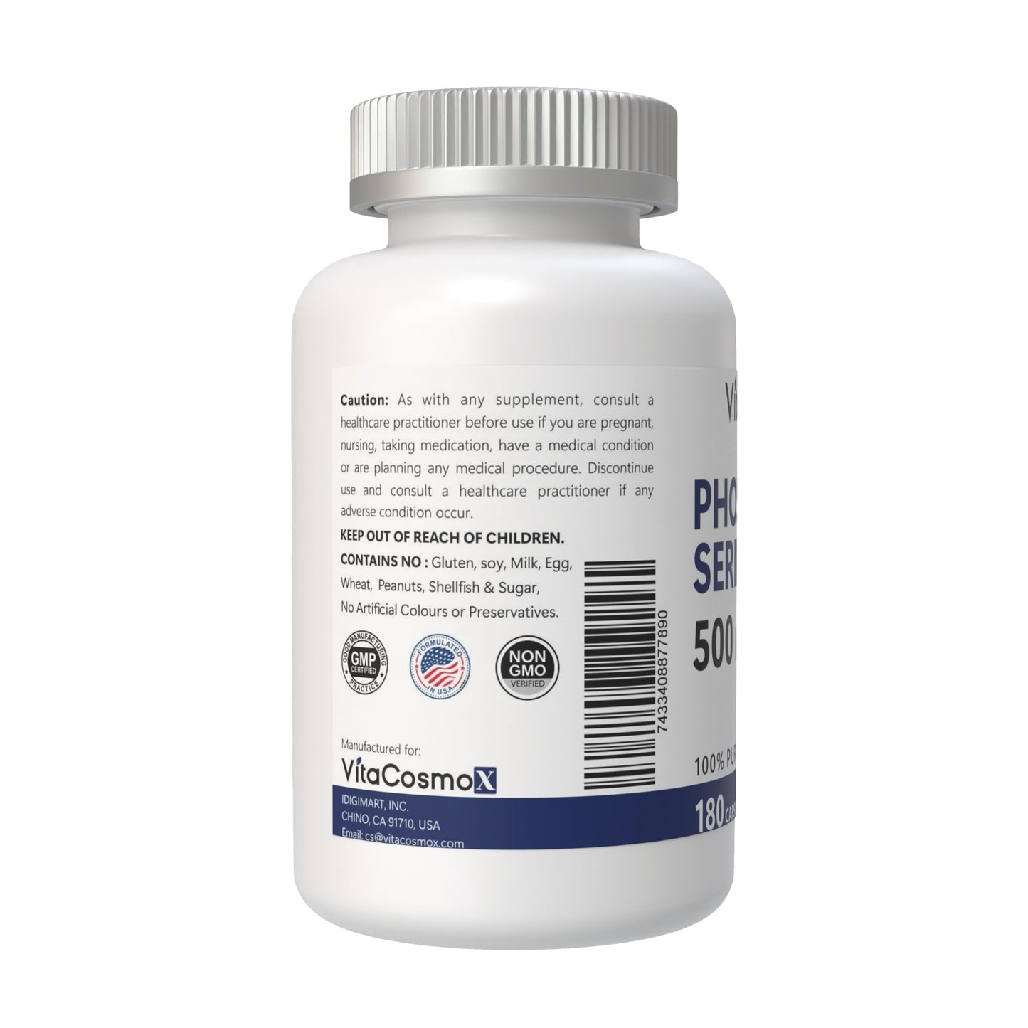 VitaCosmoX Phosphatidylserine 500mg Veggie Capsules, 180 Count
