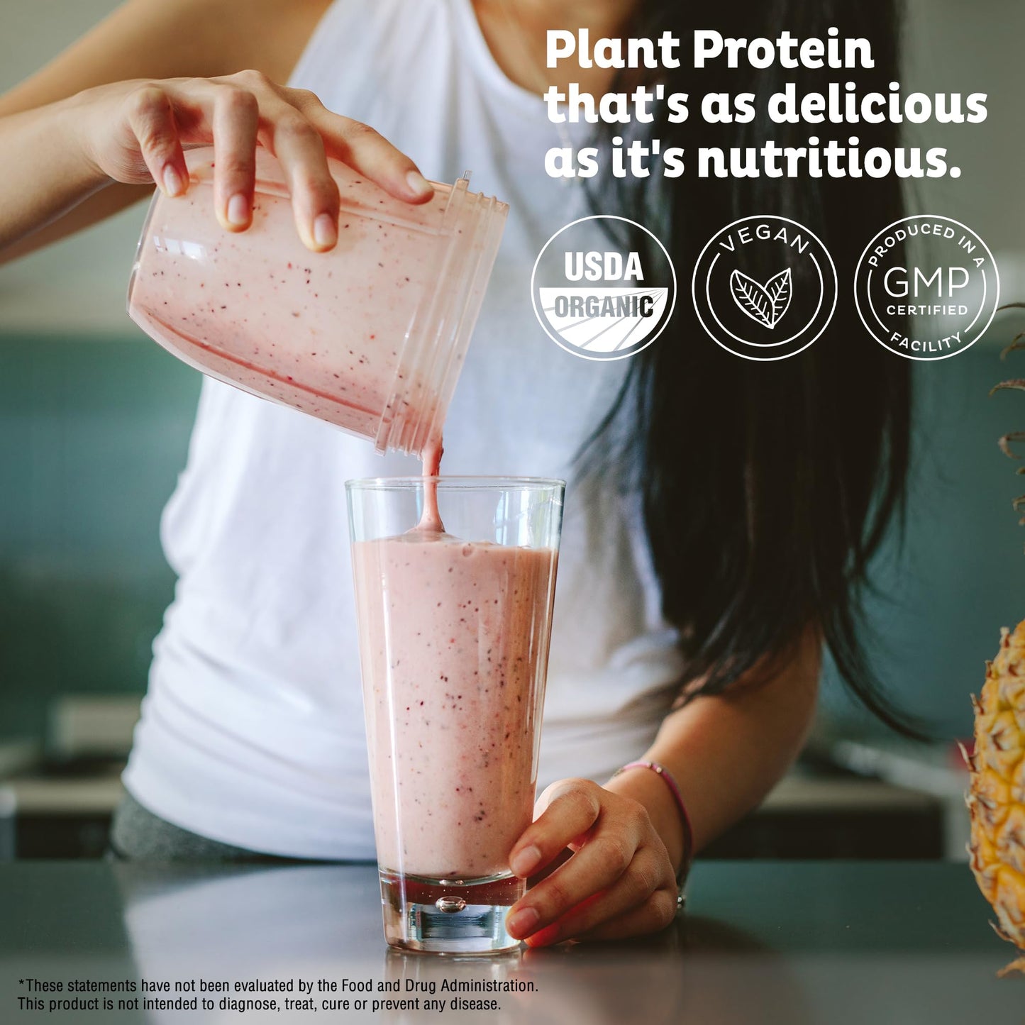 KOS Vegan Protein Powder Strawberries & Cream, USDA Organic - Low Carb Pea Protein Blend, Plant Based Superfood with Vitamins & Minerals, Gluten Free - 28 Servings, 38.5 oz