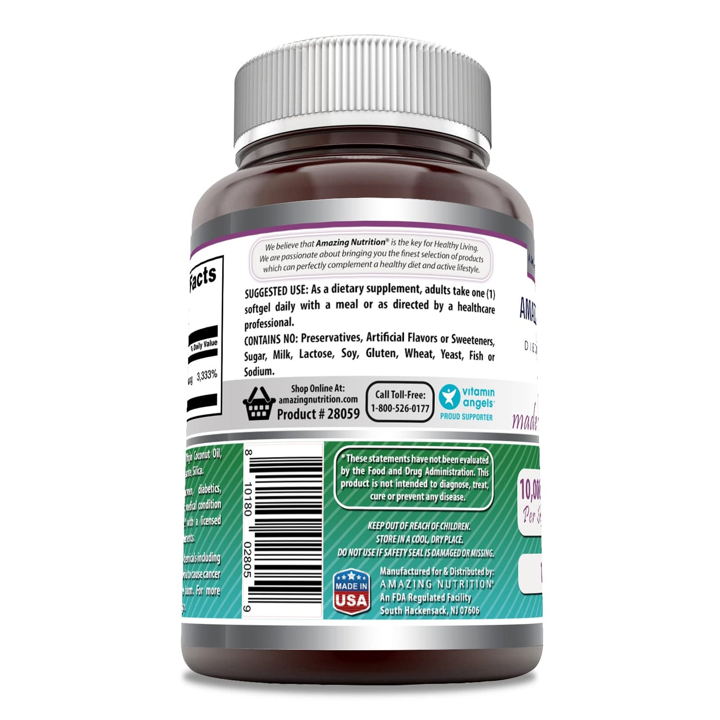 Amazing Nutrition Biotin with Extra Virgin Organic Coconut Oil Softgels, 120 Softgels