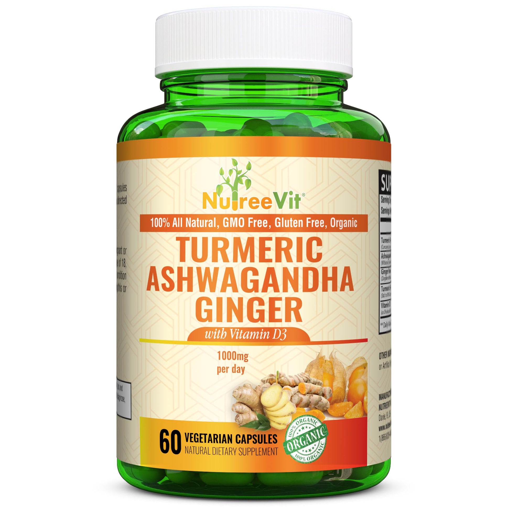 NutreeVit Turmeric Ashwagandha Ginger Vitamin D3 Capsule, 60 Count