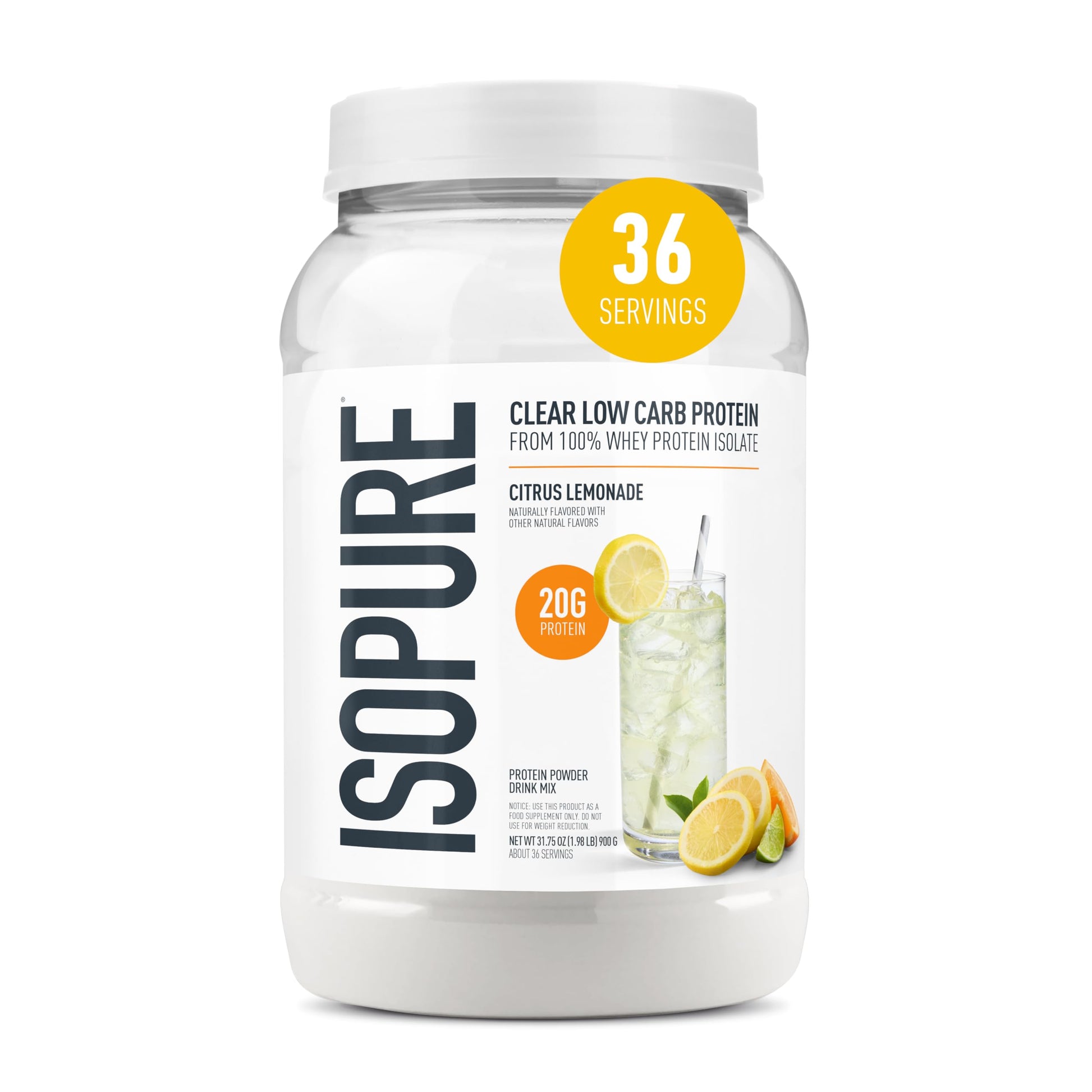 Isopure Clear Whey Isolate Protein Powder, Lactose Free, Gluten Free, Pineapple Orange Banana, 20g Protein Per Serving, 36 Servings